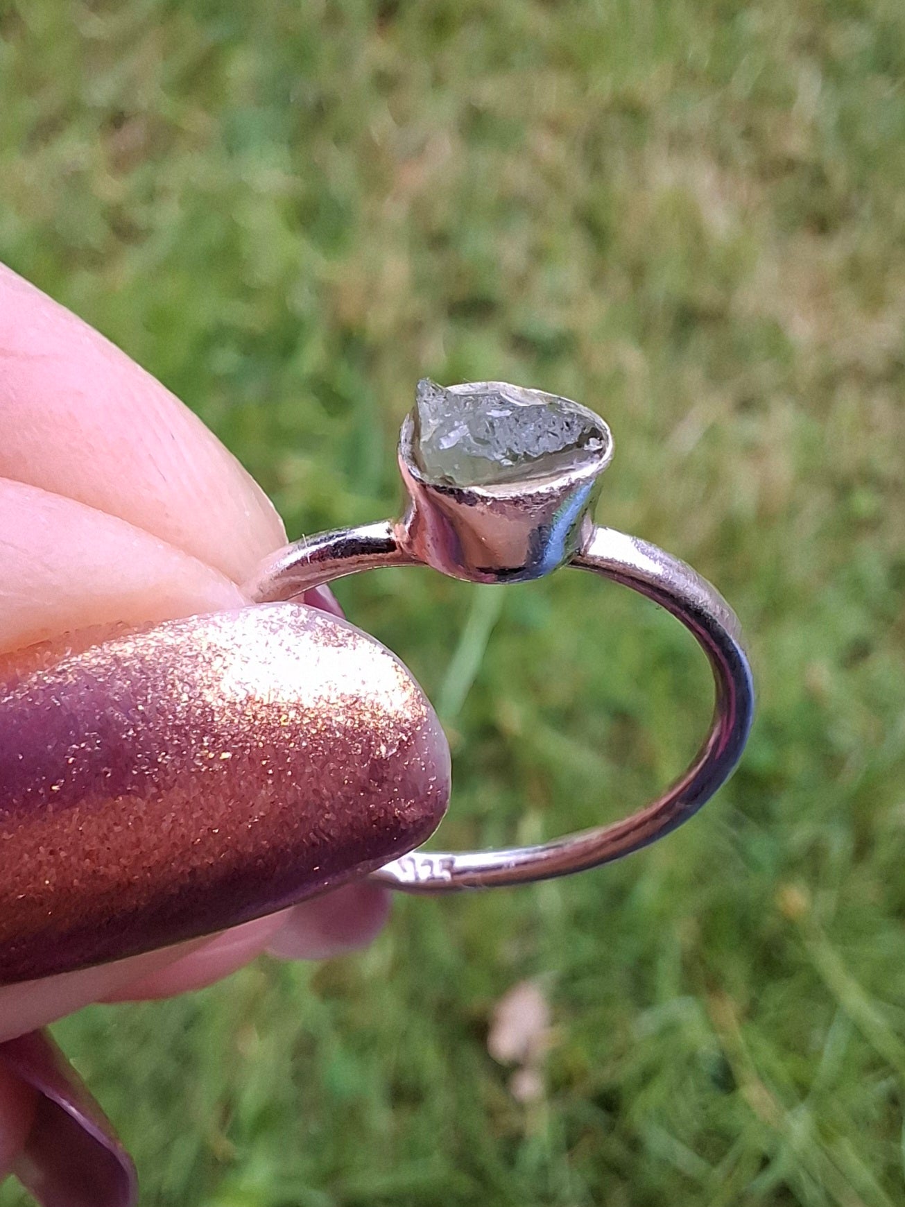 Moldavite Ring, size large M/small N, 925 Silver, Tektite (Ref: R40)