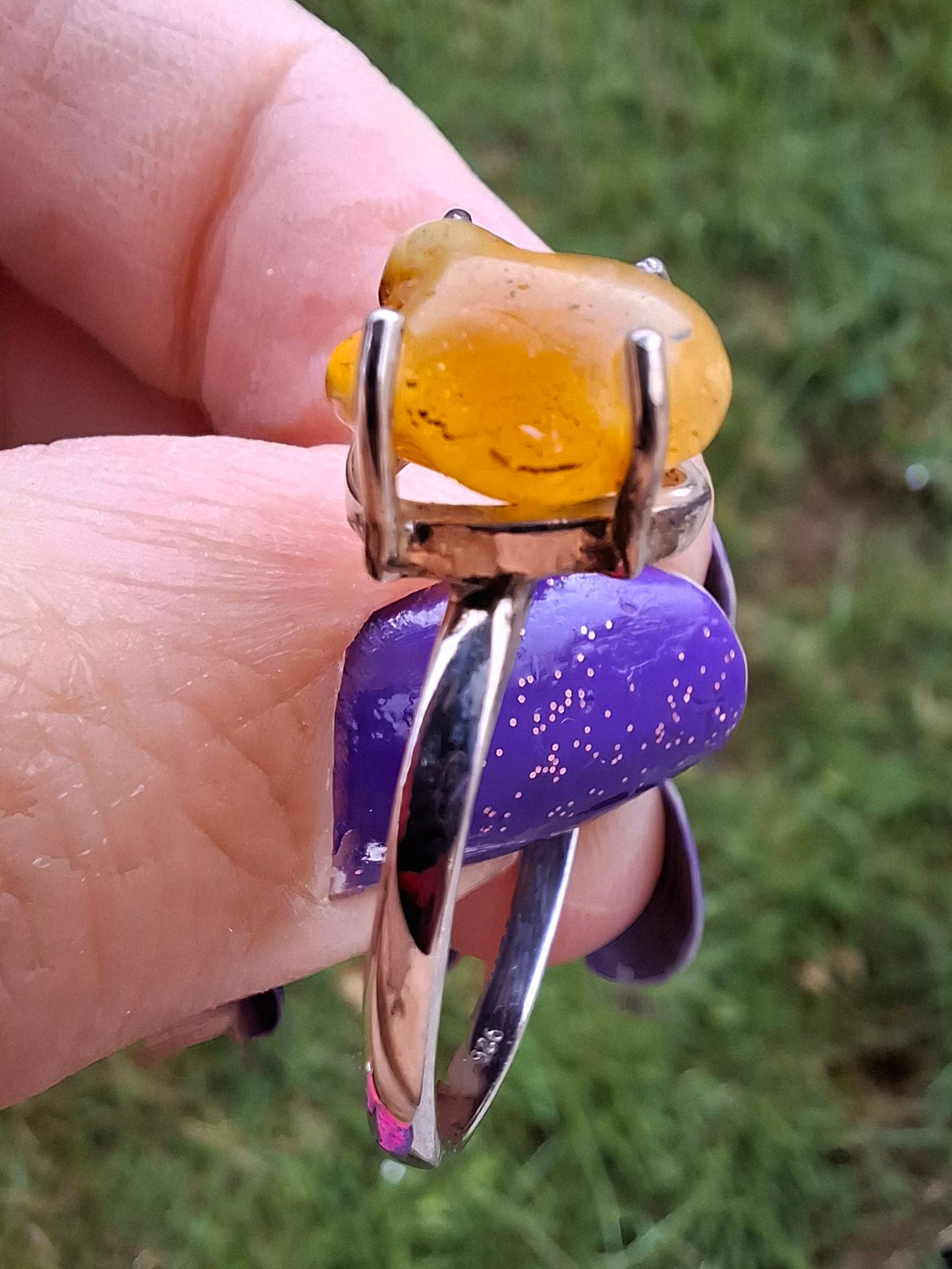 Baltic Amber Ring, size large Y, 925 Silver, Fossil (Ref: AR39)