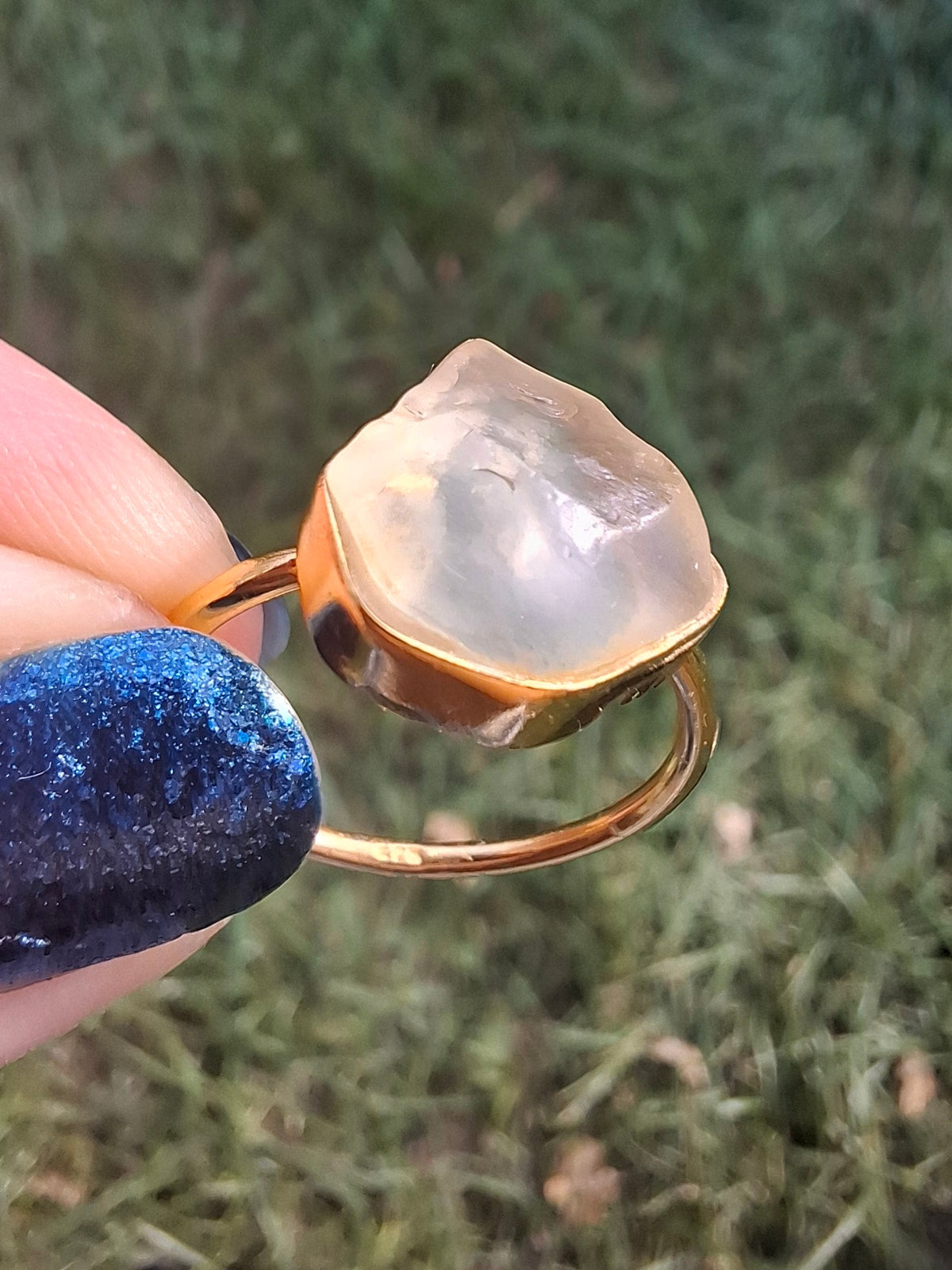 Libyan Desert Glass Ring, 14K GOLD Plated, size large P, Tektite (Ref: LR67)