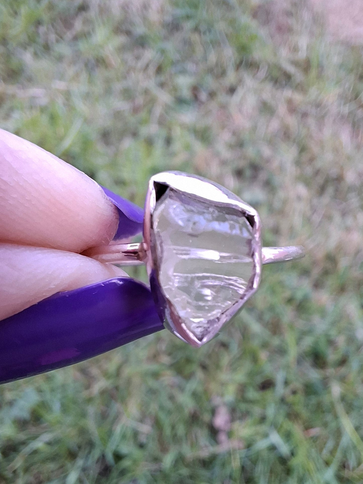 Libyan Desert Glass Ring, size large T/small U, 925 Silver, Tektite (Ref: LR51)