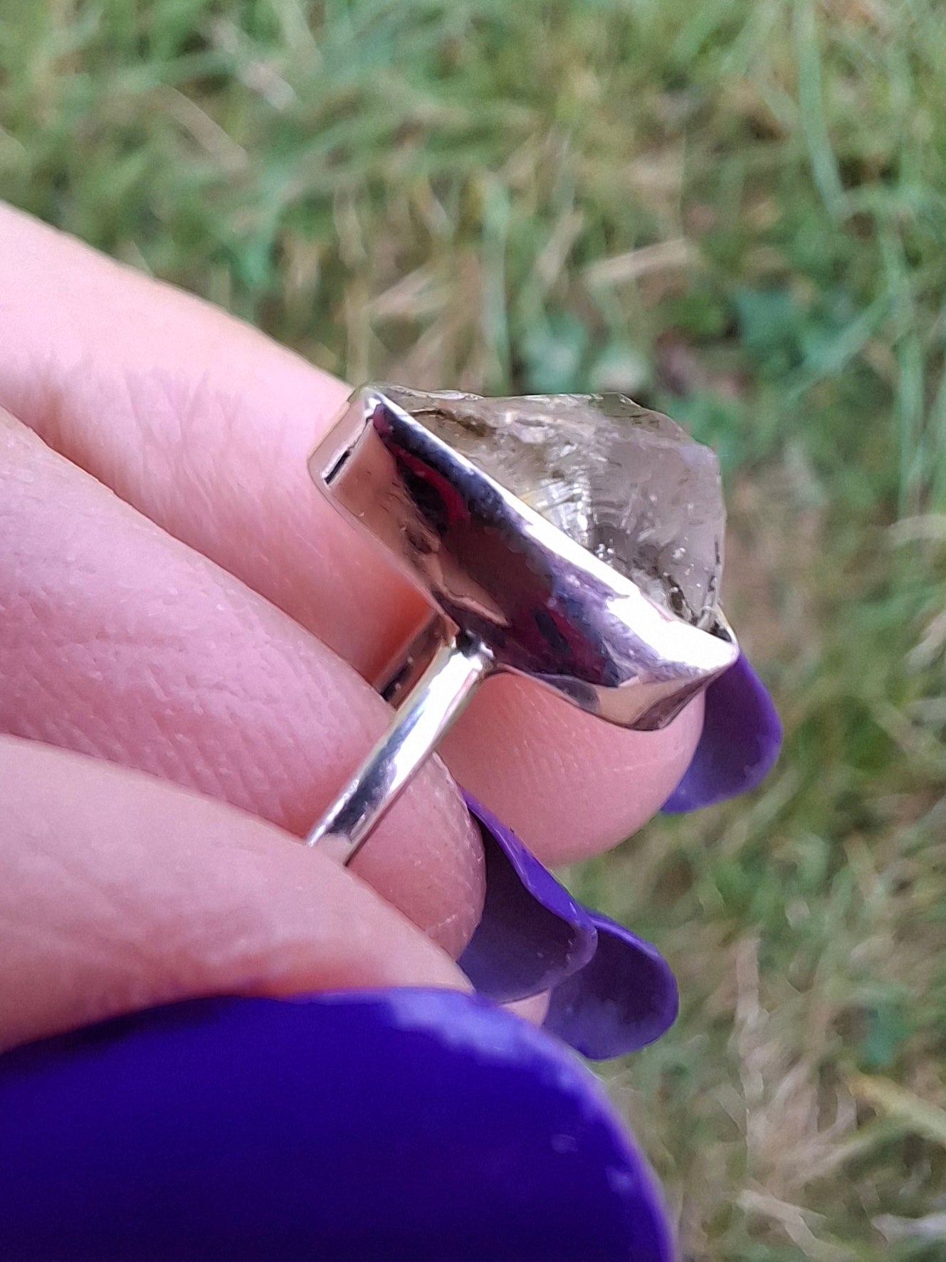 Libyan Desert Glass Ring, size small M, 925 Silver, Tektite (Ref: LR19)