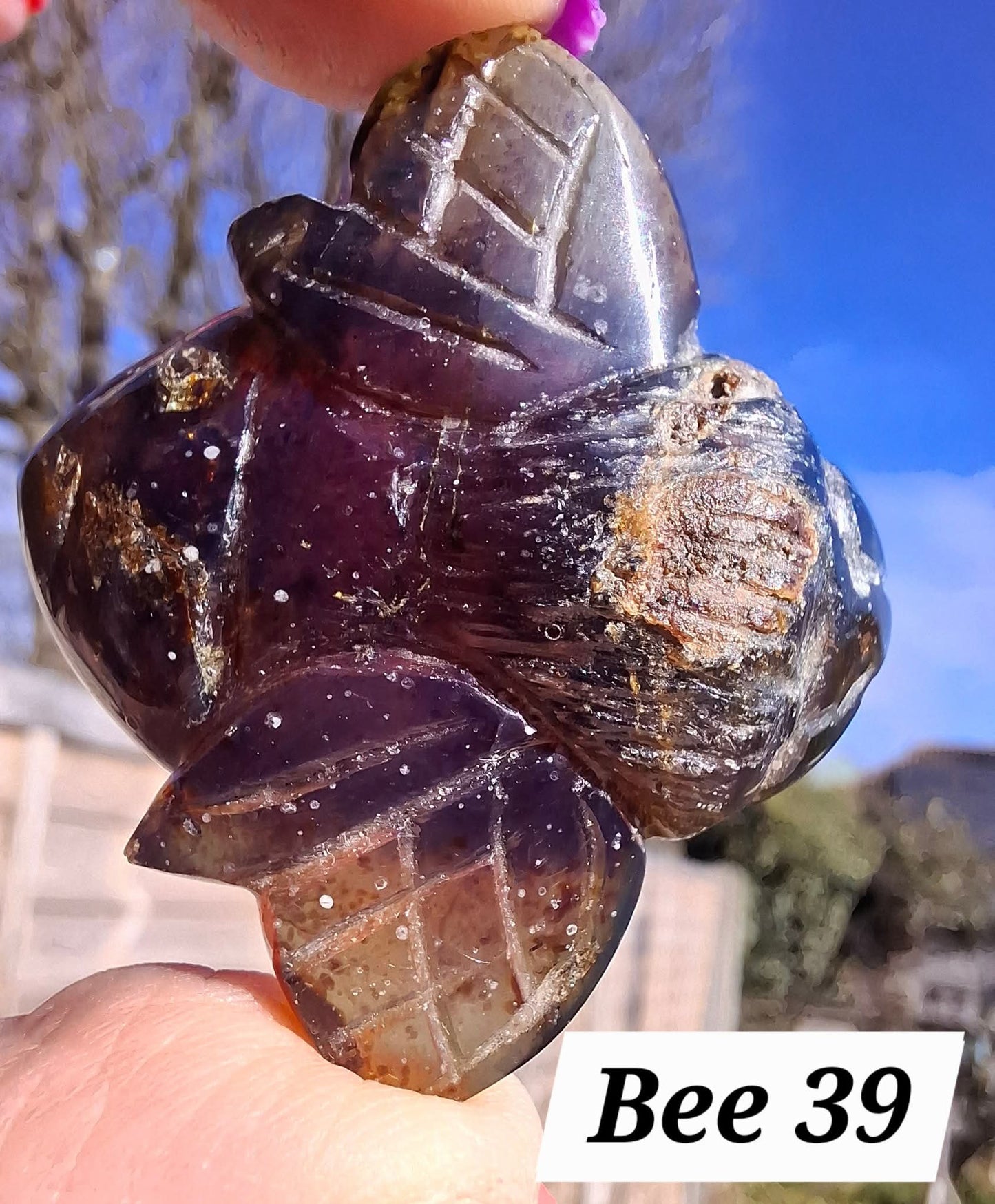 Red Amber Honey Bee Carving, 10.66g, Fossil (Ref: Bee39)