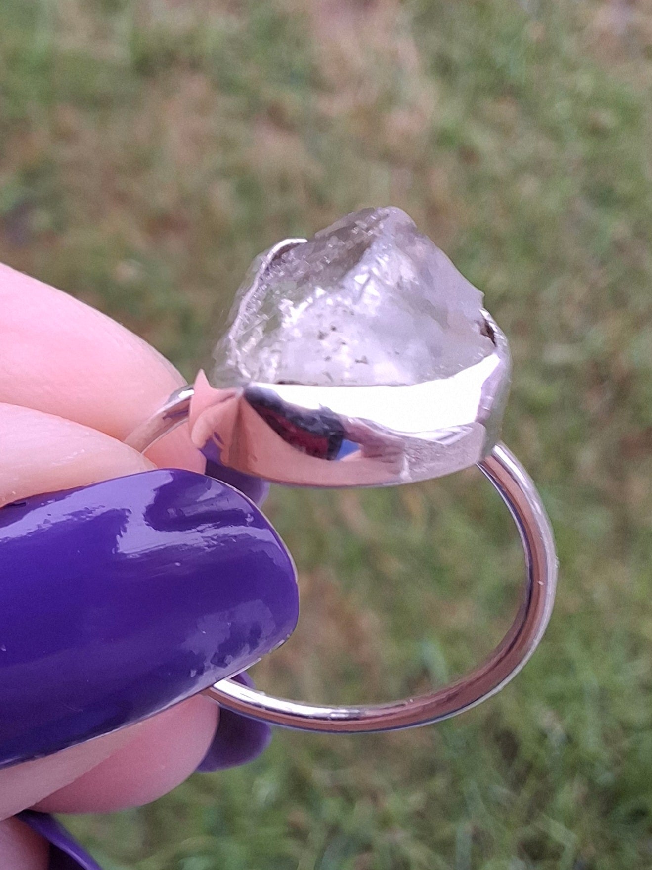 Libyan Desert Glass Ring, size large P, 925 Silver, Tektite (Ref: LR28)