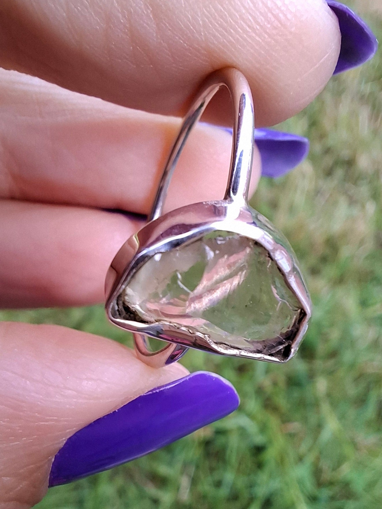 Libyan Desert Glass Ring, size large W, 925 Silver, Tektite (Ref: LR63)