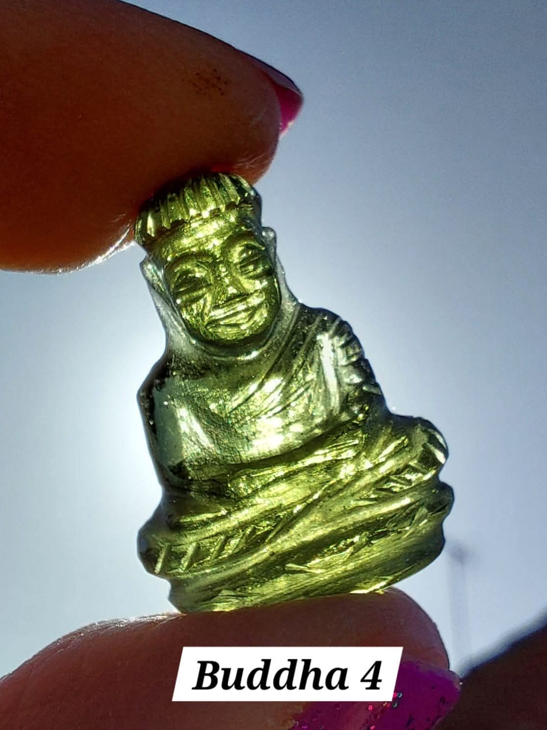 Moldavite BUDDHA Carving, 2.71g, Tektite (Ref: Buddha4)