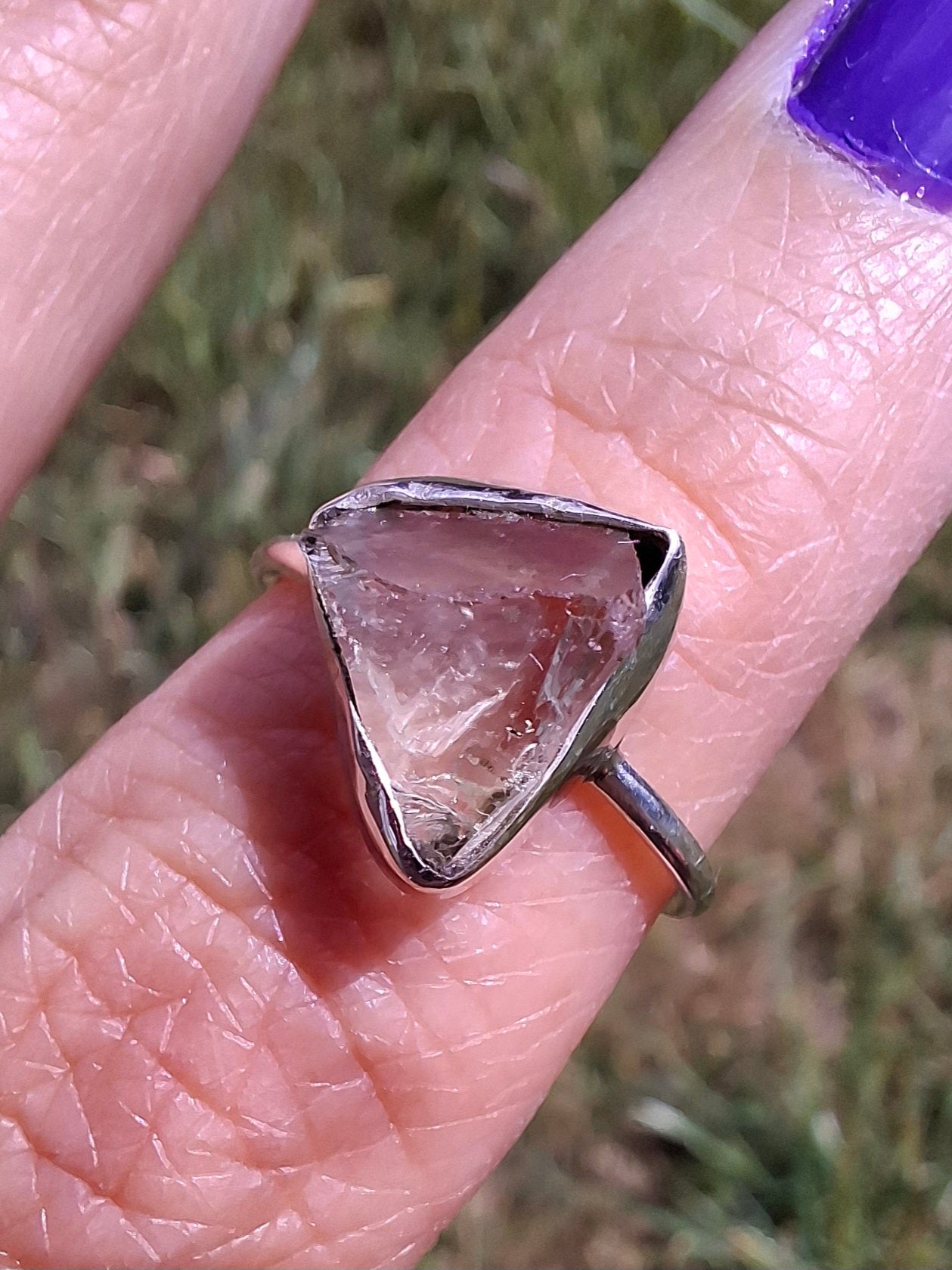 Libyan Desert Glass Ring, size small M, 925 Silver, Tektite (Ref: LR19)