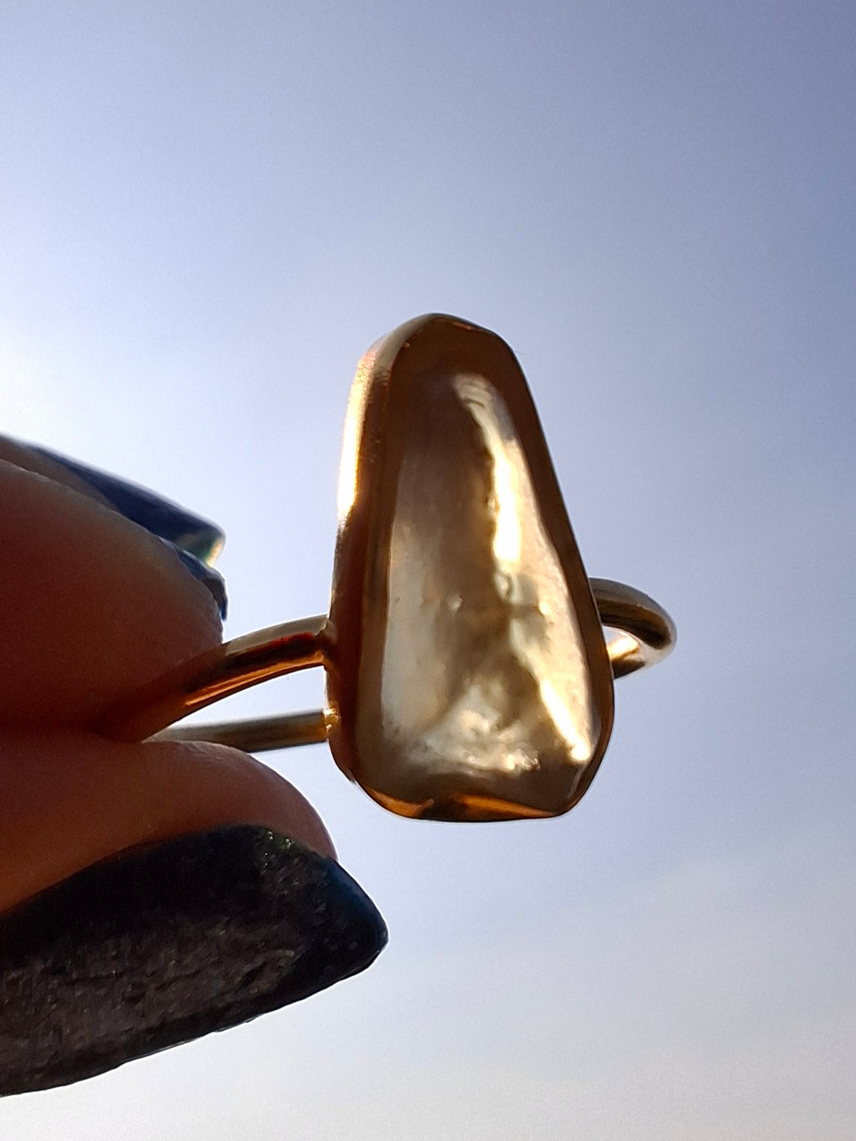 Libyan Desert Glass Ring, 14K GOLD Plated, size small O, Tektite (Ref: LR81)