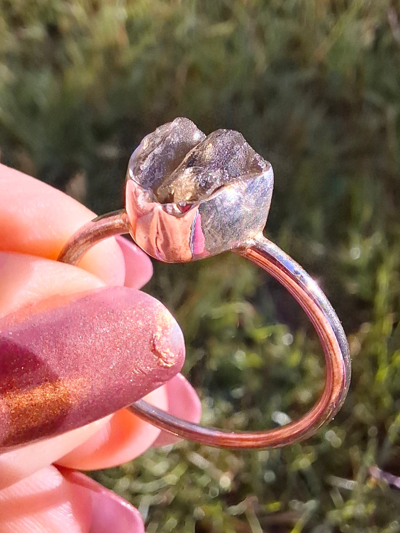 Moldavite Ring, size small X, 925 Silver, Tektite (Ref: R33)