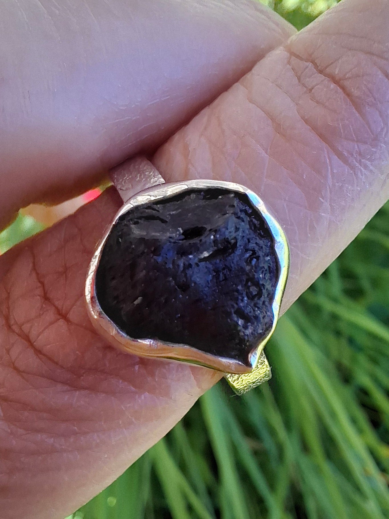 Moldavite Ring, size U, 925 Silver, Tektite (Ref: R322)