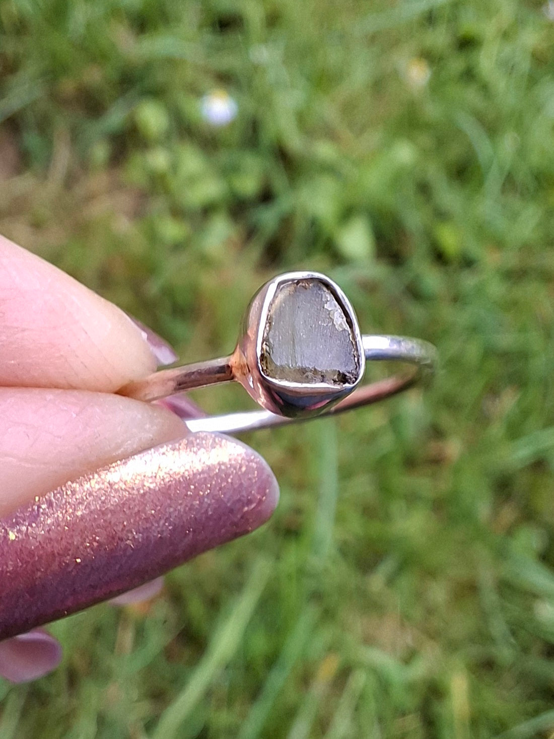 Moldavite Ring, size small L, 925 Silver, Tektite (Ref: R63)