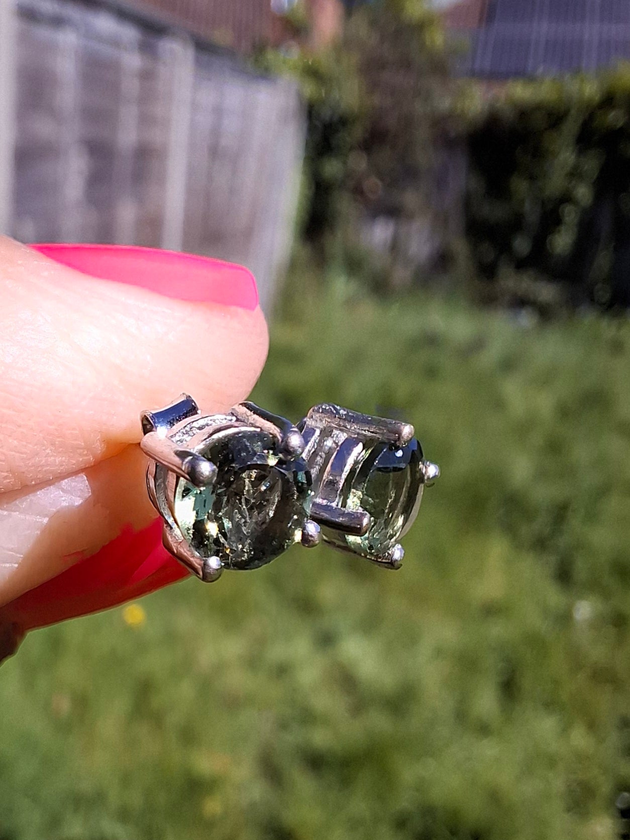 Moldavite (faceted) 5mm STUD EARRINGS, 925 Silver, Tektite (Ref: Pair48)