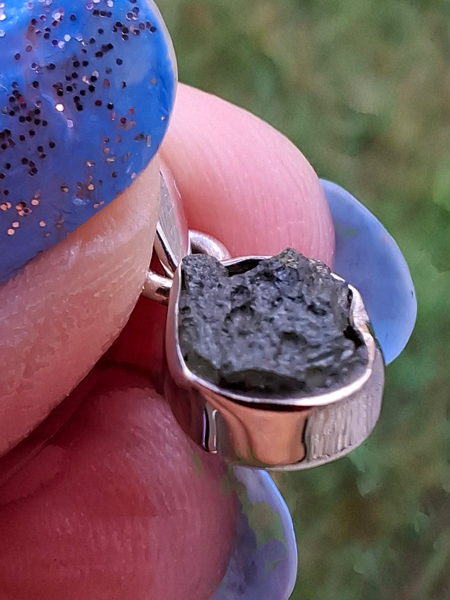 Moldavite Pendant, 925 Silver, Tektite (Ref: P78)
