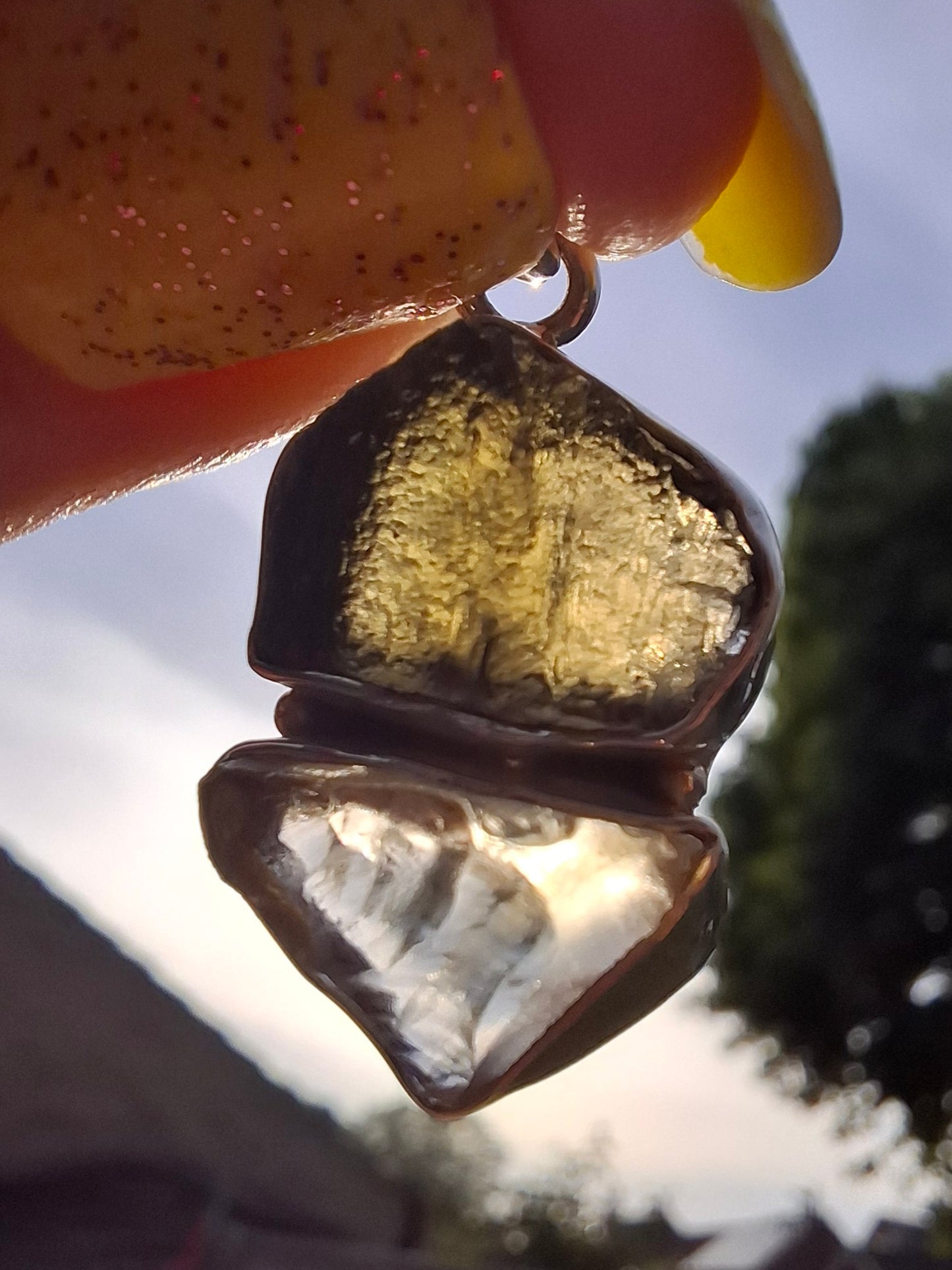 Moldavite & Libyan Desert Glass Pendant, 925 Silver, Tektite (Ref: MLP3)