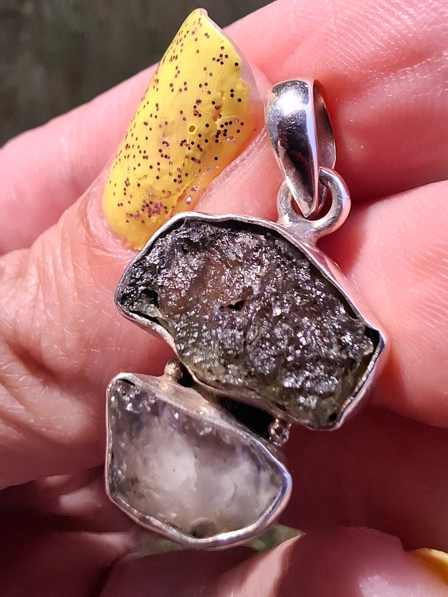 Moldavite & Libyan Desert Glass Pendant, 925 Silver, Tektite (Ref: MLP2)