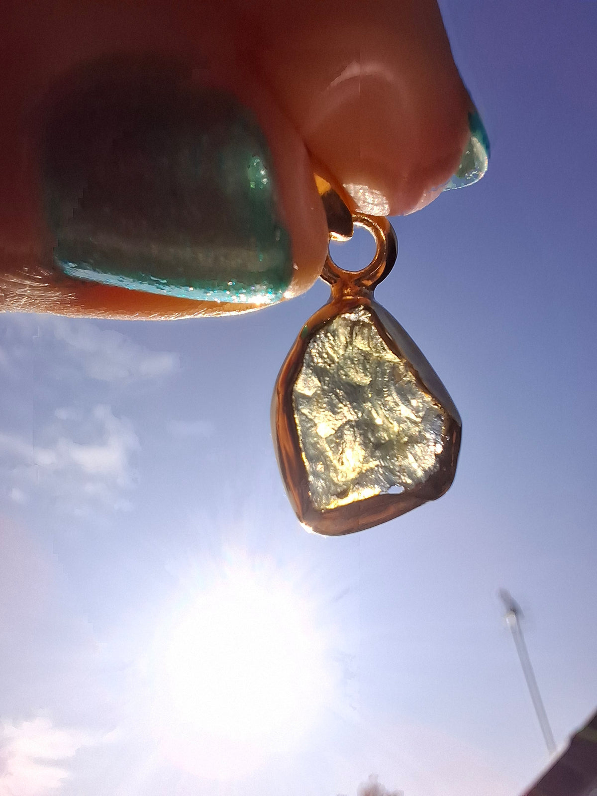 Moldavite Pendant, 14K GOLD Plated, Tektite (Ref: P446)