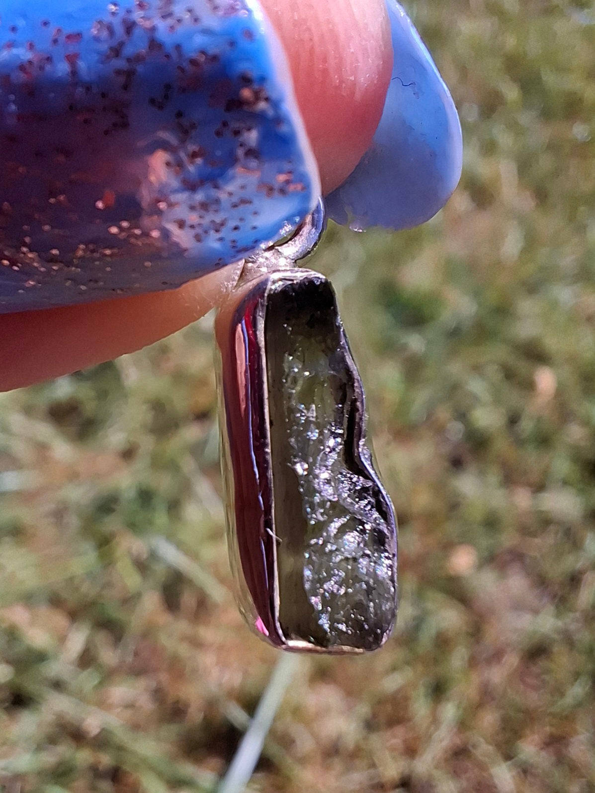 Moldavite Pendant, 925 Silver, Tektite (Ref: P77)