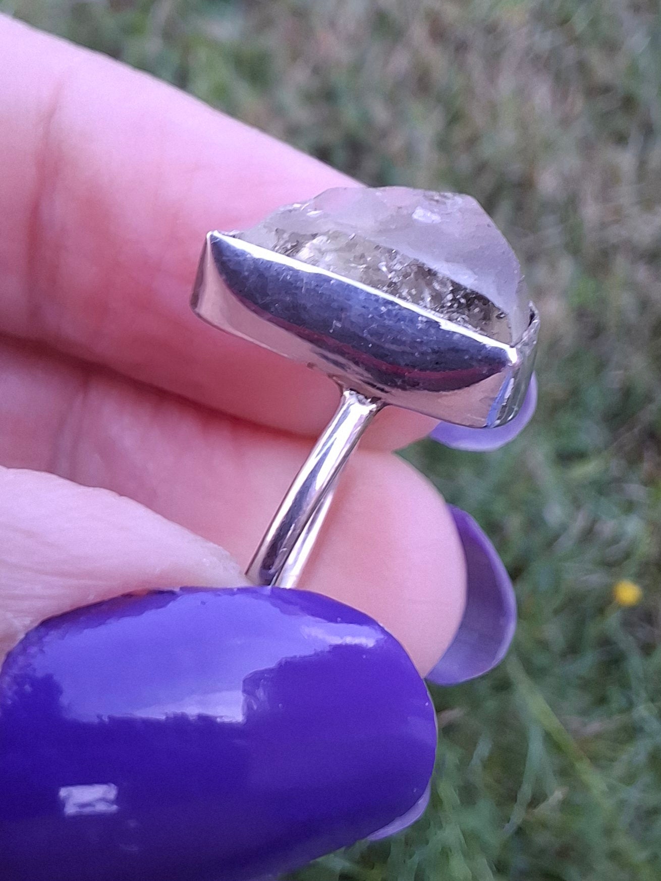 Libyan Desert Glass Ring, size large O, 925 Silver, Tektite (Ref: LR37)