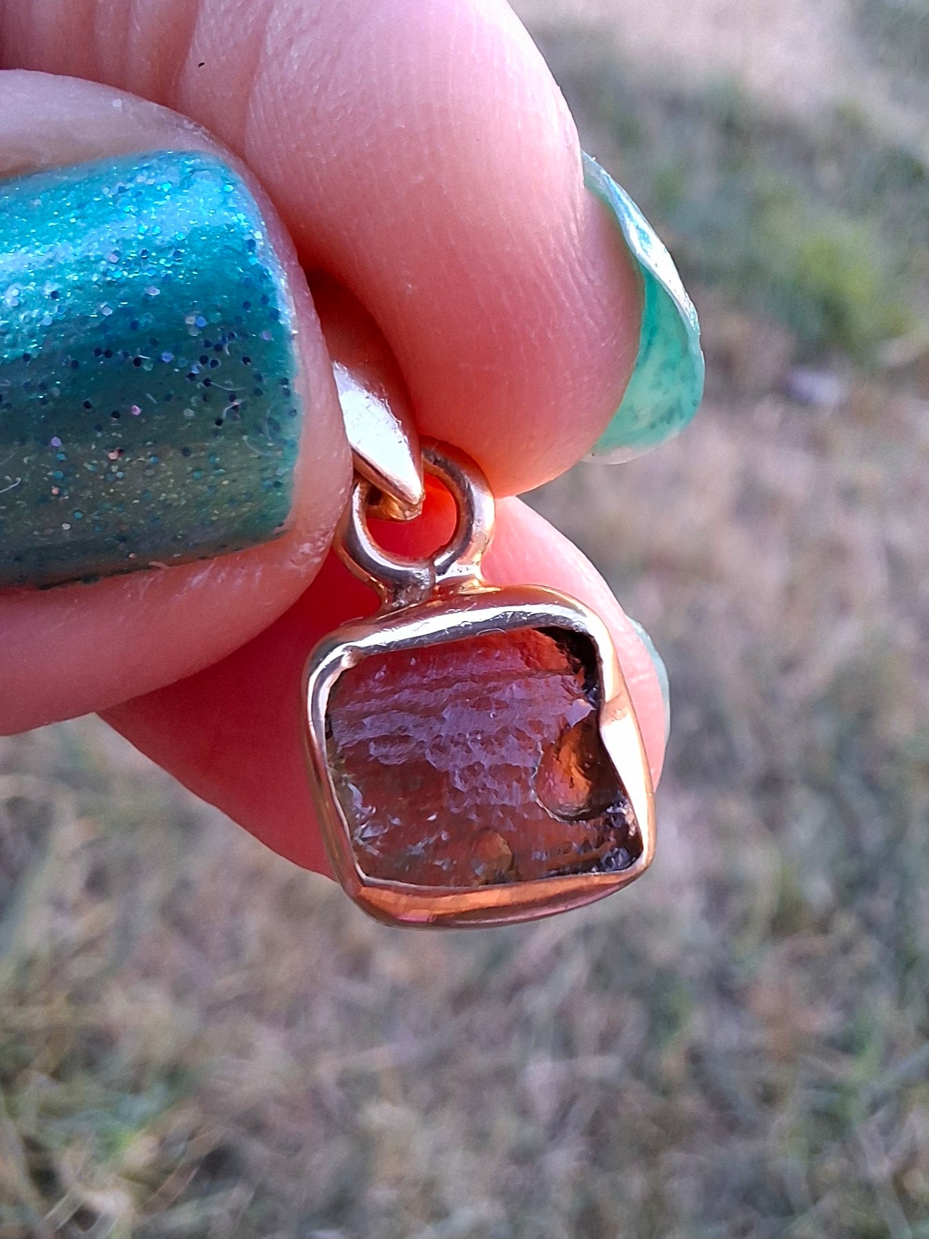 Moldavite Pendant, 14K GOLD Plated, Tektite (Ref: P453)