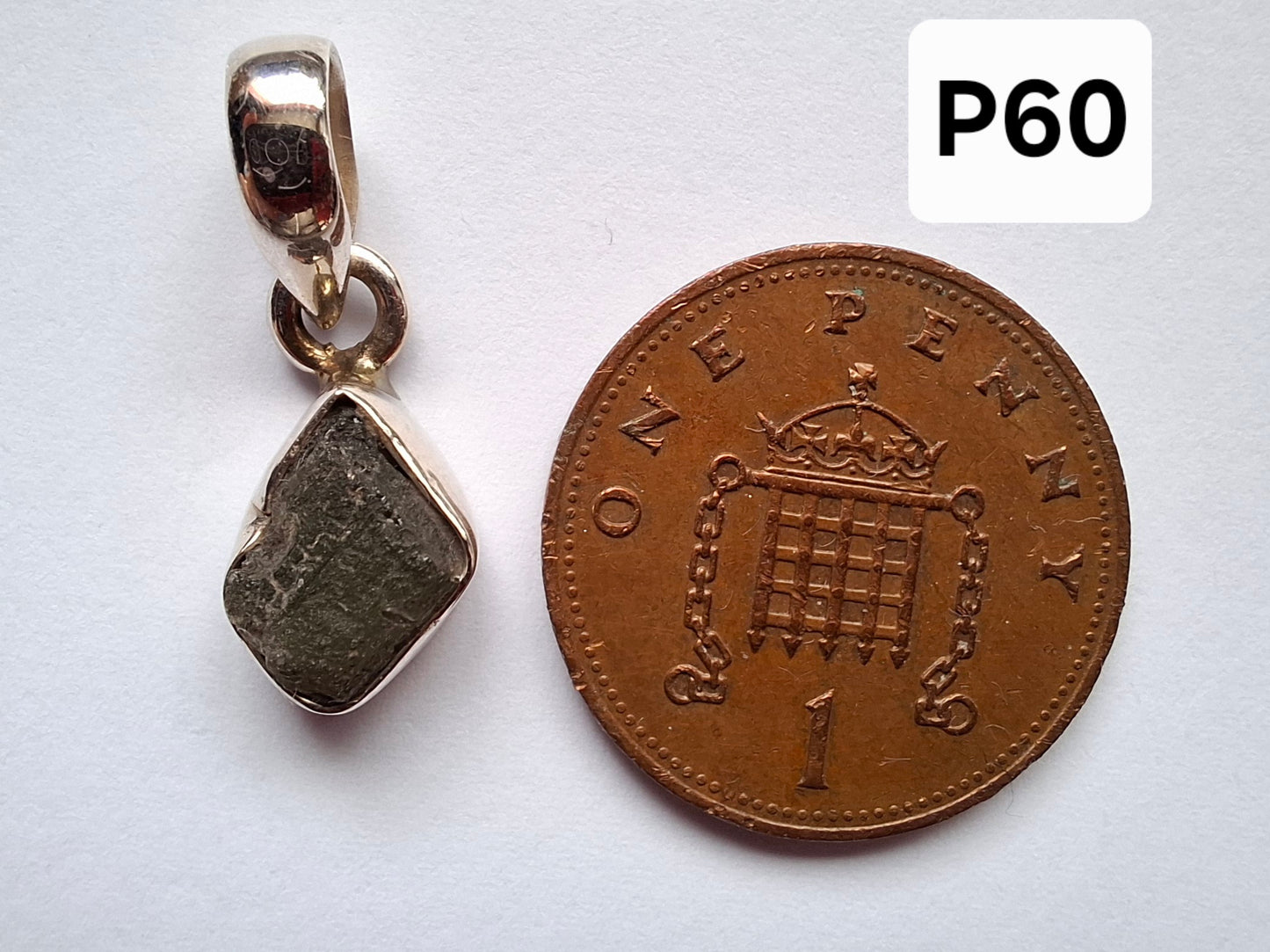 Moldavite Pendant, 925 Silver, Tektite (Ref: P60)