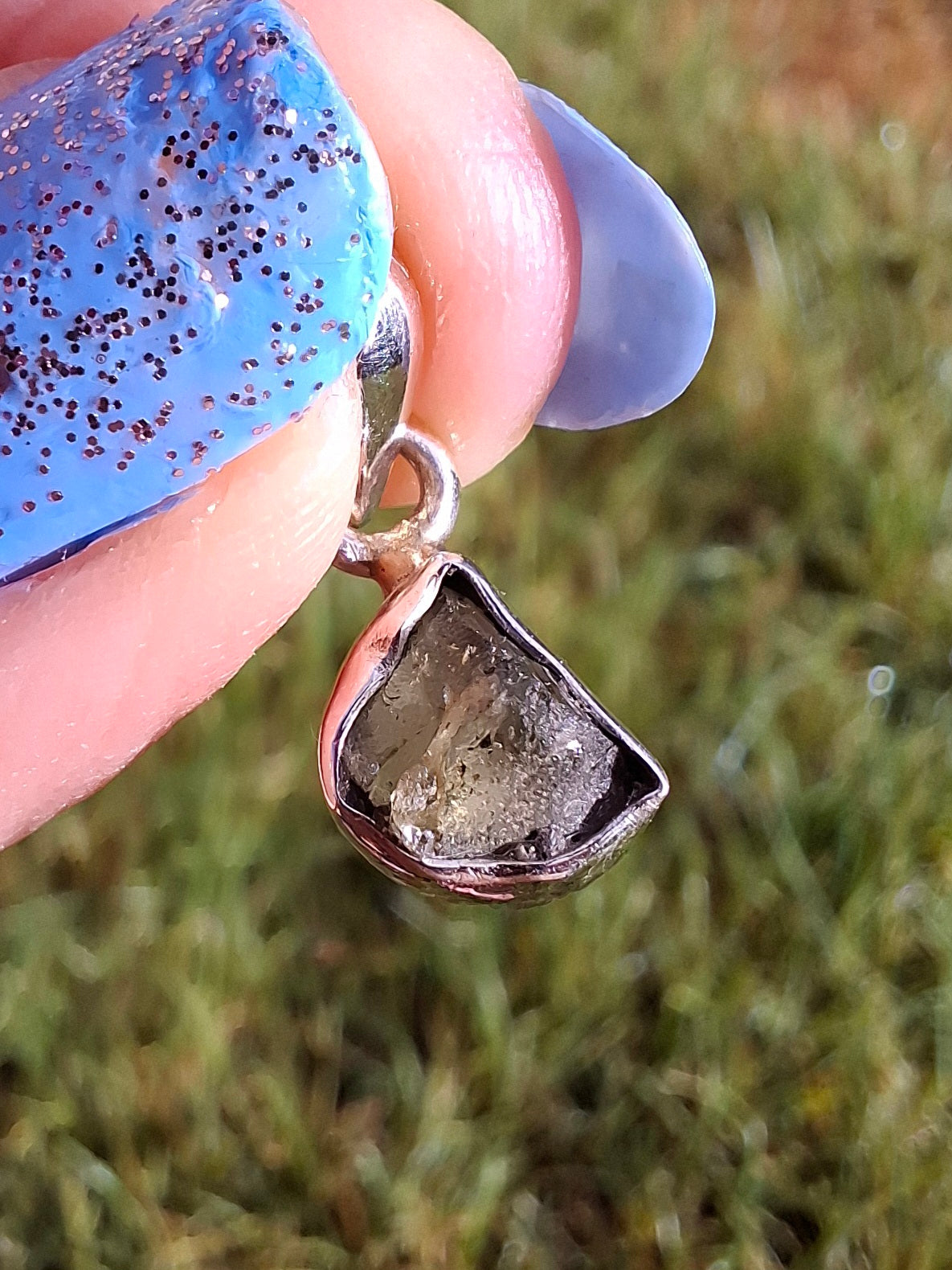 Moldavite Pendant, 925 Silver, Tektite (Ref: P38)