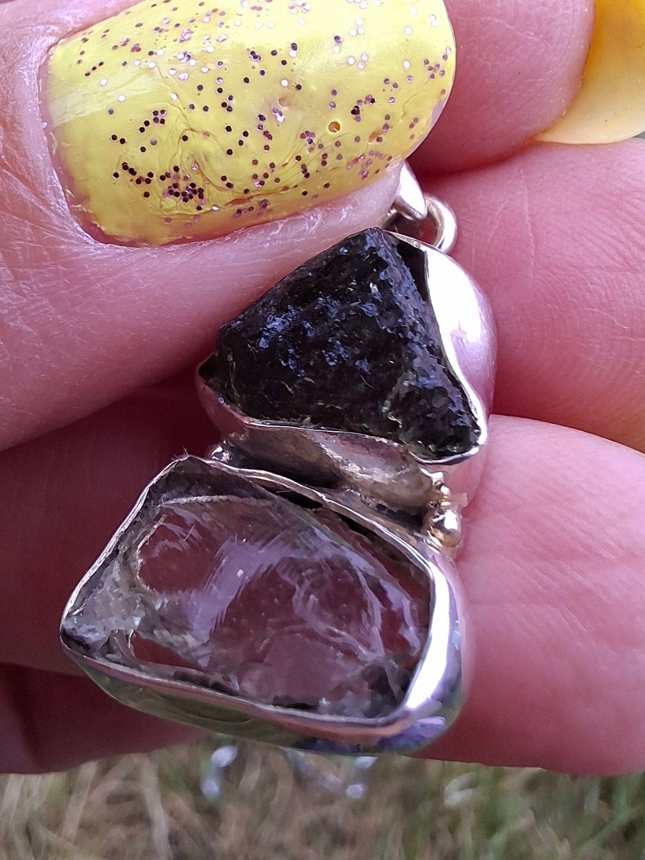 Moldavite & Libyan Desert Glass Pendant, 925 Silver, Tektite (Ref: MLP8)