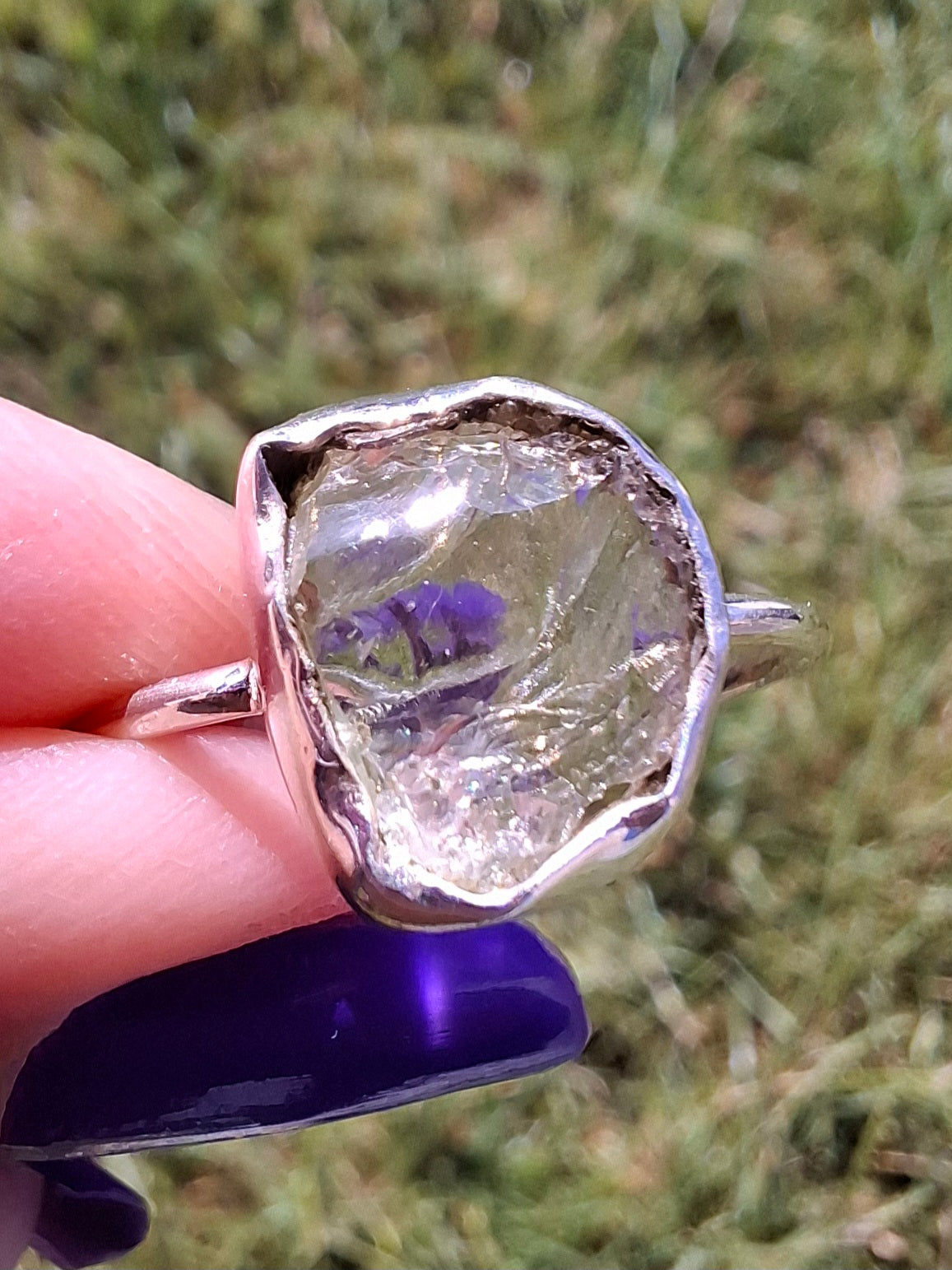 Libyan Desert Glass Ring, size large V, 925 Silver, Tektite (Ref: LR60)