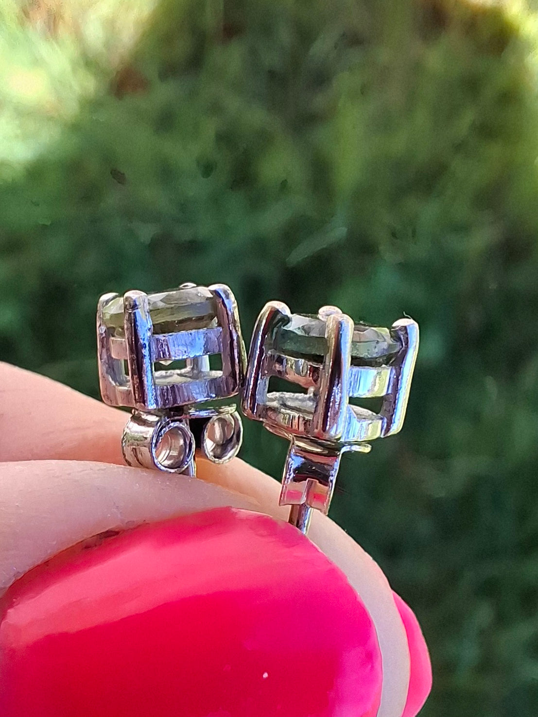 Moldavite (faceted), 5mm STUD EARRINGS, 925 Silver, Tektite (Ref: Pair52)