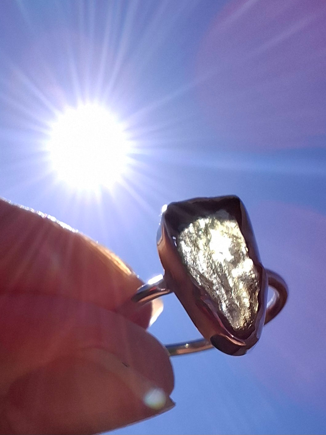 Moldavite Ring, size Large G, 925 Silver, Tektite (Ref: R18)