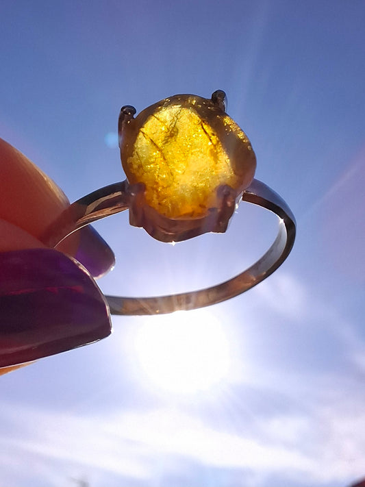 Baltic Amber Ring, size large X, 925 Silver, Fossil (Ref: AR33)