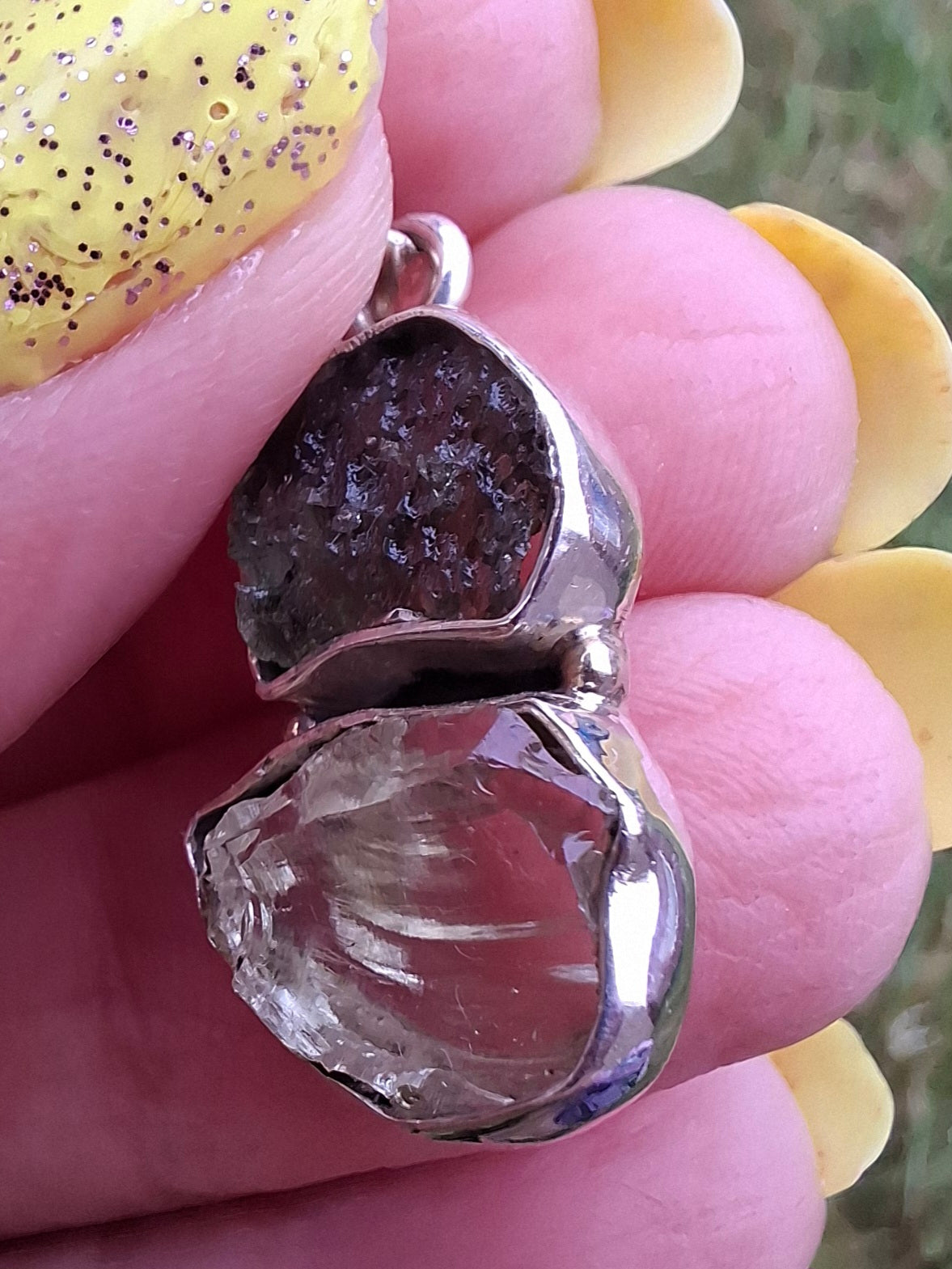 Moldavite & Libyan Desert Glass Pendant, 925 Silver, Tektite (Ref: MLP4)