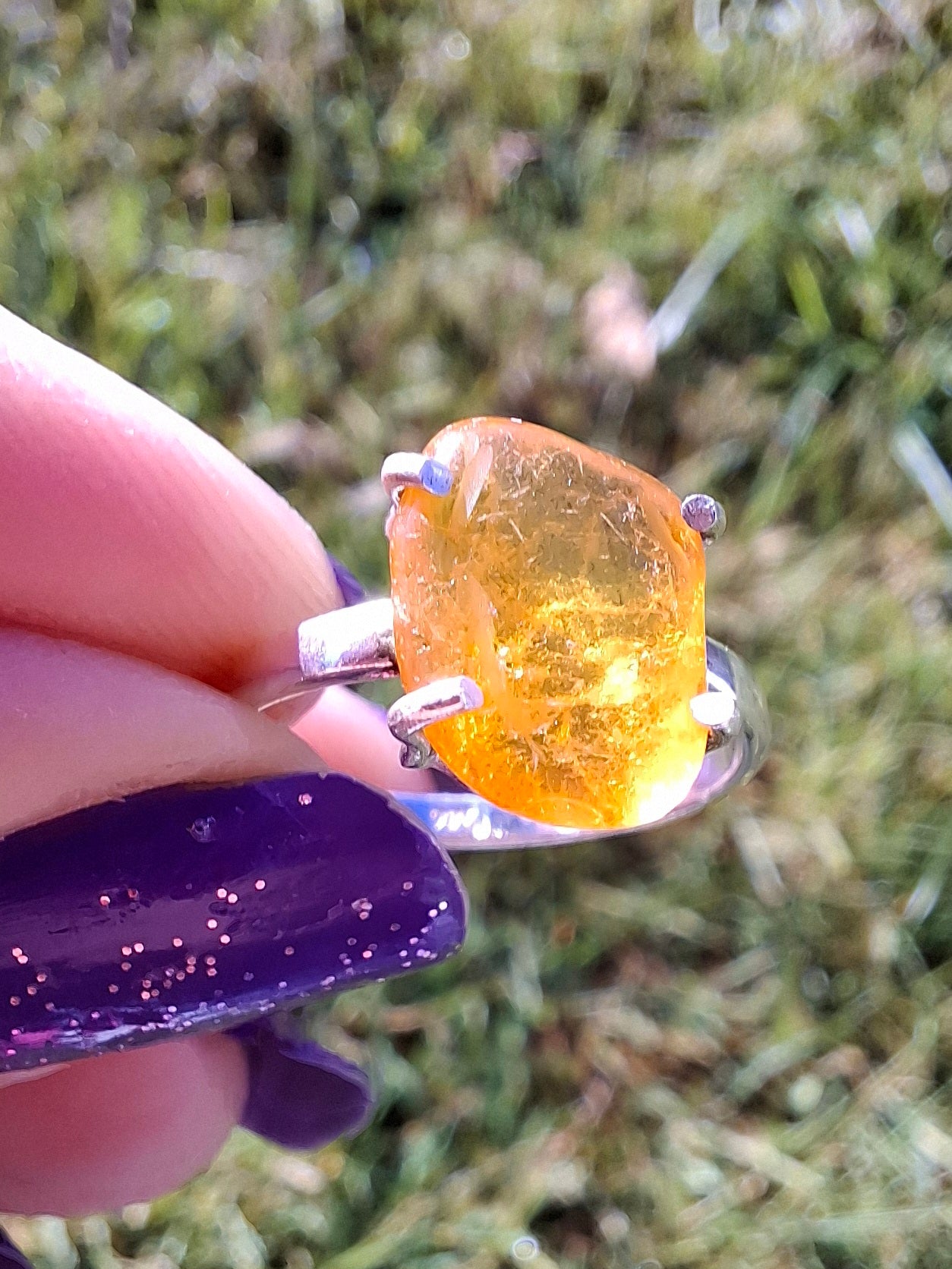 Baltic Amber Ring, size large N, 925 Silver, Fossil (Ref: AR9)