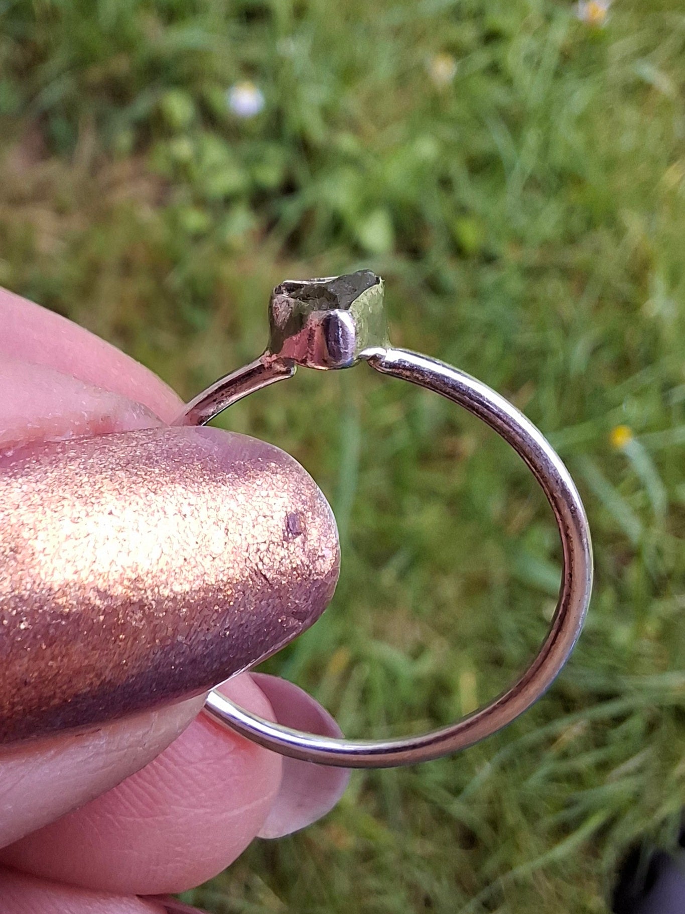 Moldavite Ring, size Q, 925 Silver, Tektite (Ref: R46)