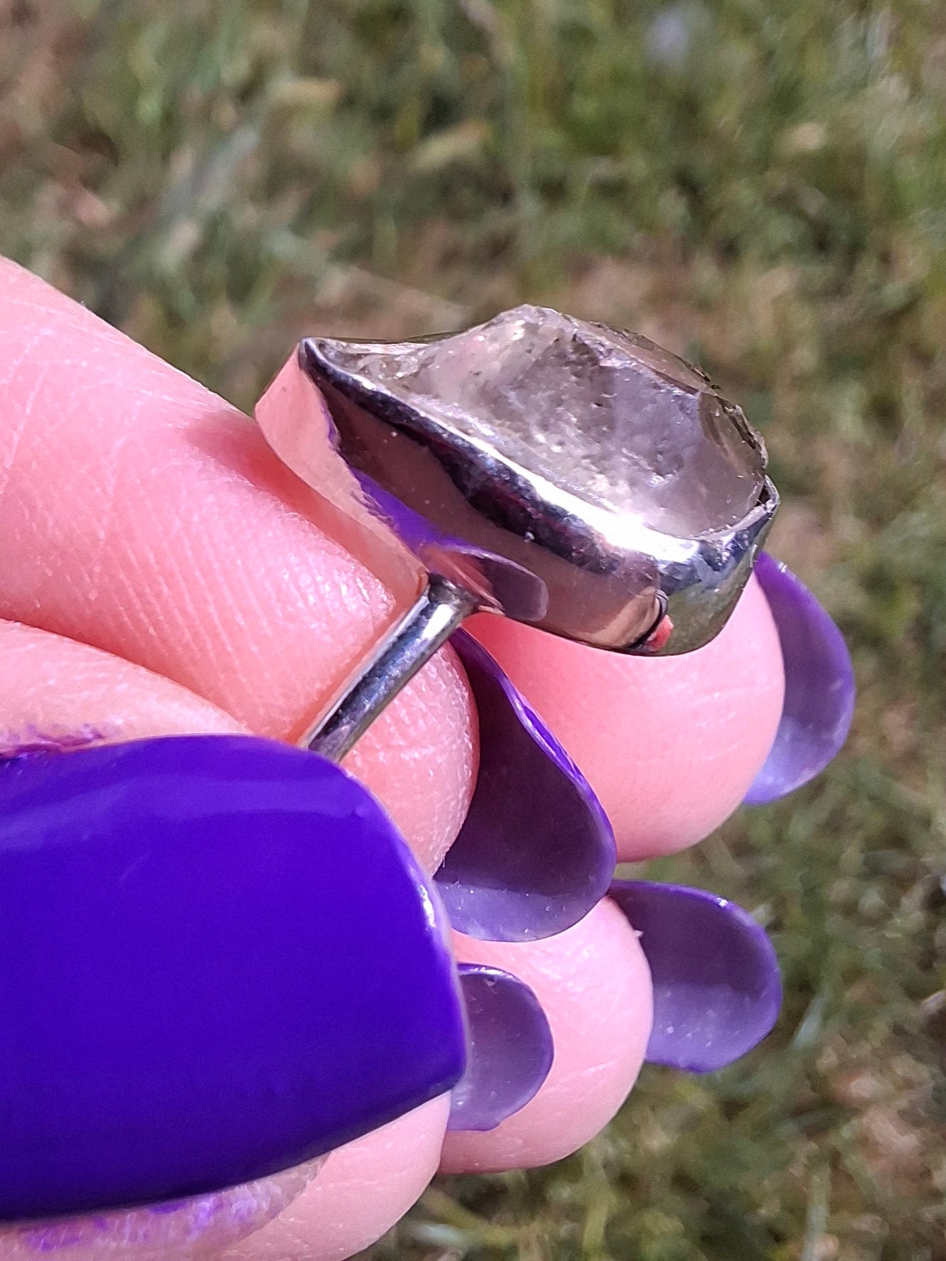 Libyan Desert Glass Ring, size large O, 925 Silver, Tektite (Ref: LR23)