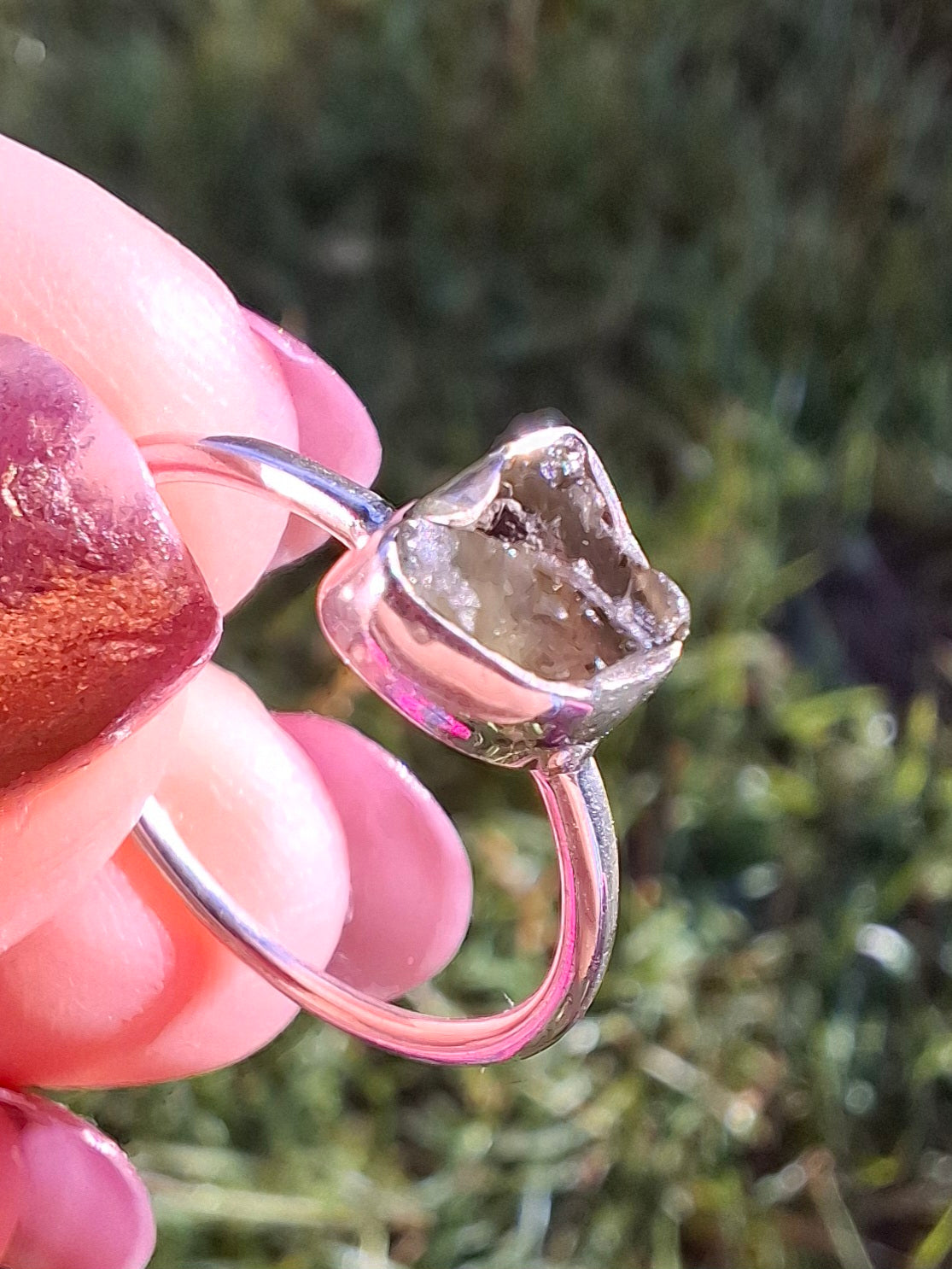 Moldavite Ring, Size small L, 925 Silver, Tektite (Ref: R34)