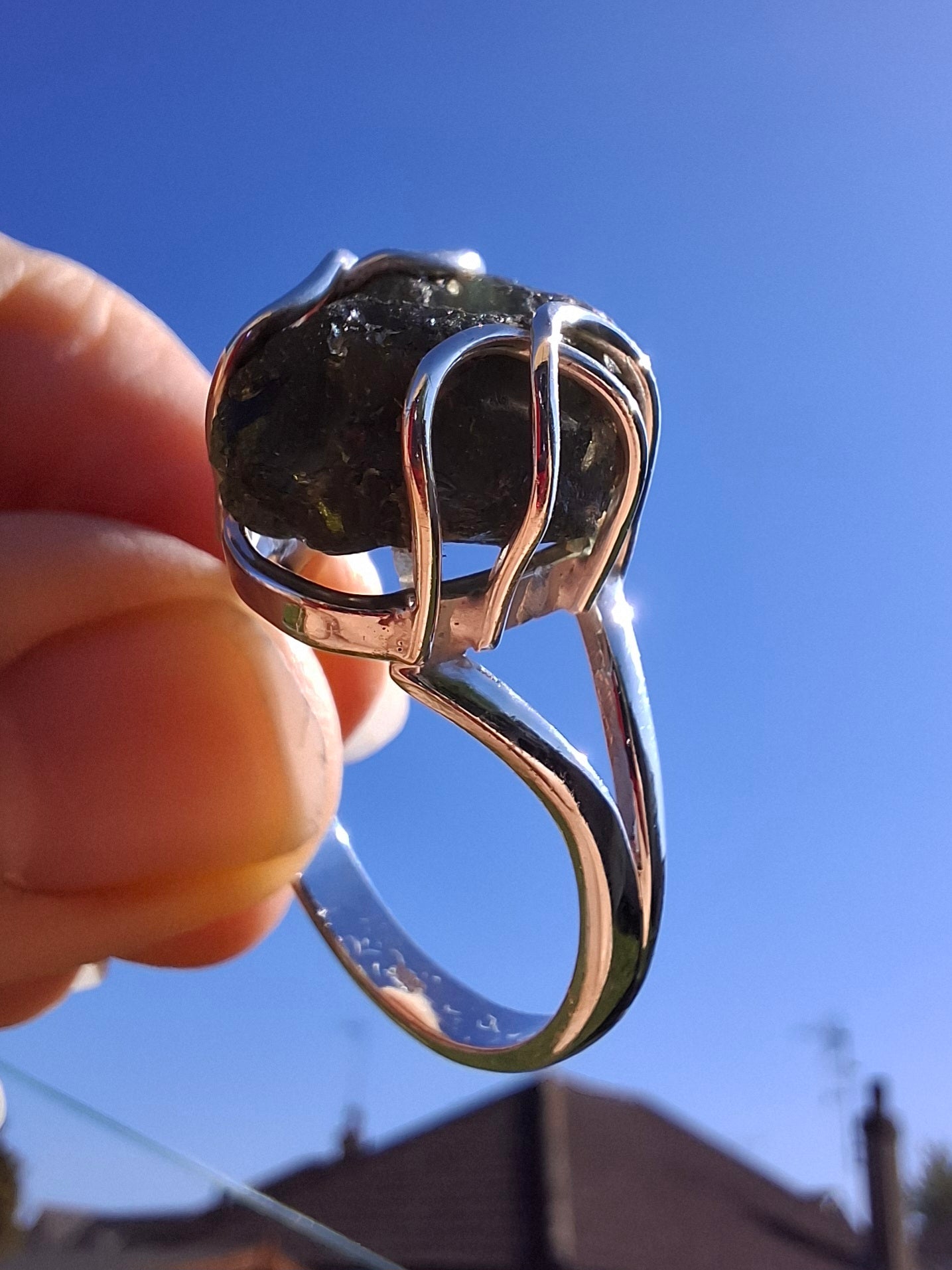 Moldavite Ring, size Y, 925 Silver, Tektite (Ref: R17)