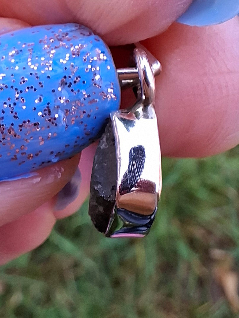 Moldavite Pendant, 925 Silver, Tektite (Ref: P60)