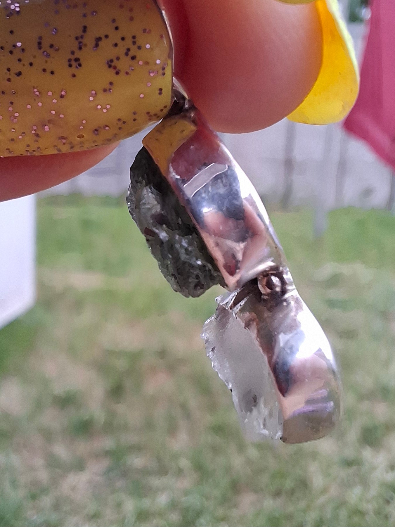 Moldavite & Libyan Desert Glass Pendant, 925 Silver, Tektite (Ref: MLP17)