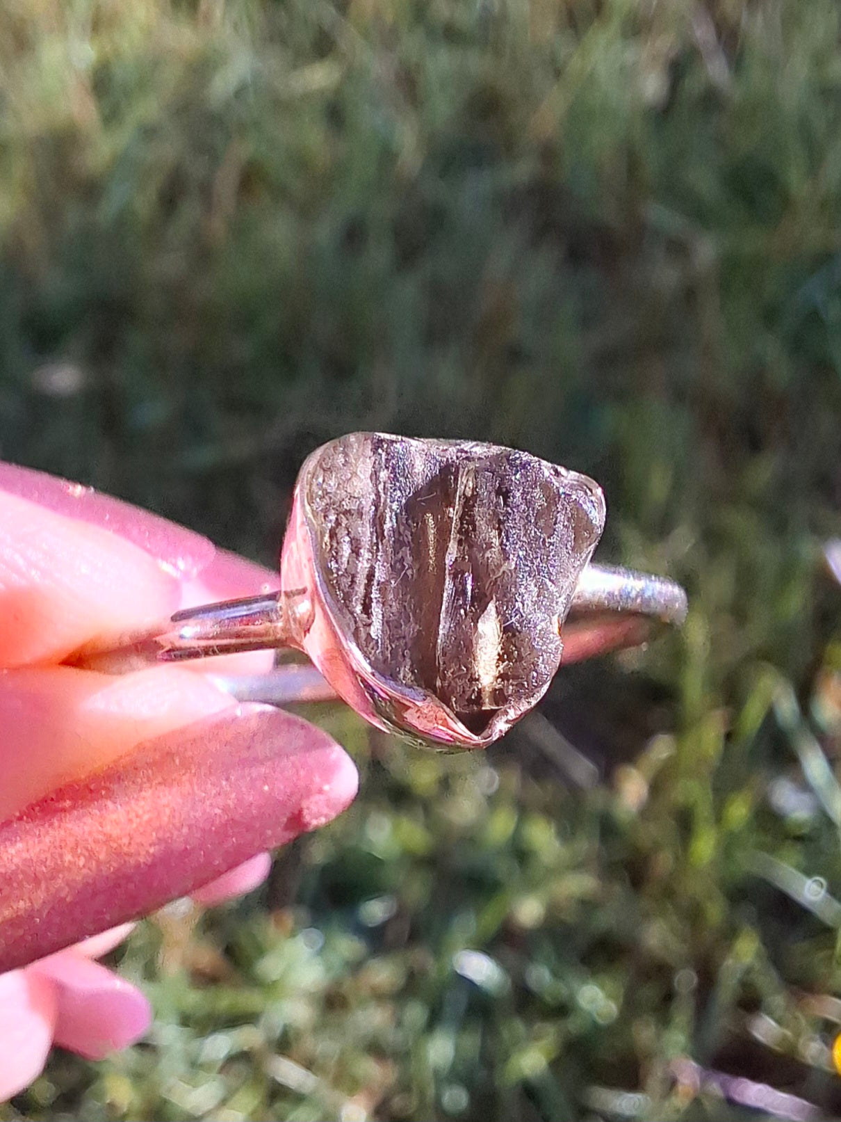 Moldavite Ring, size small X, 925 Silver, Tektite (Ref: R33)