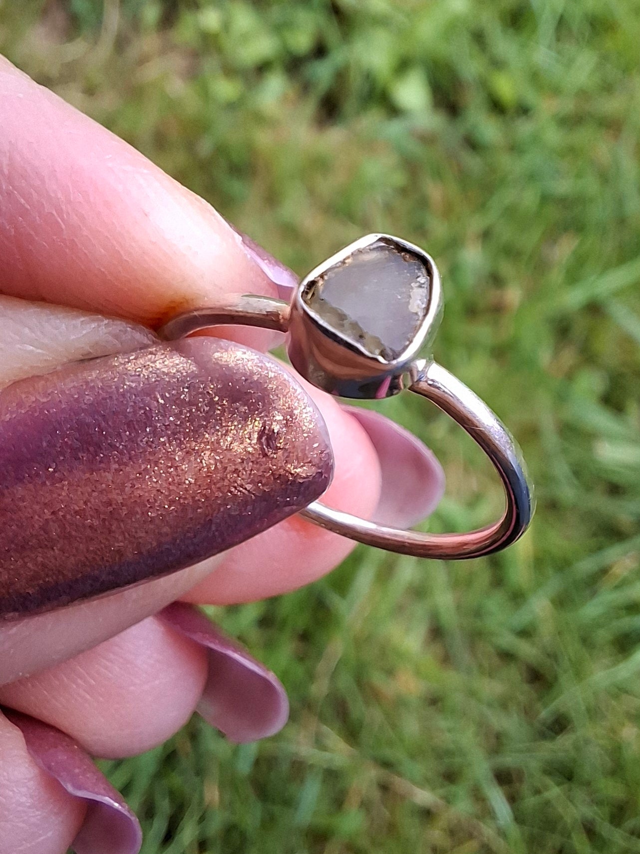 Moldavite Ring, size small L, 925 Silver, Tektite (Ref: R63)