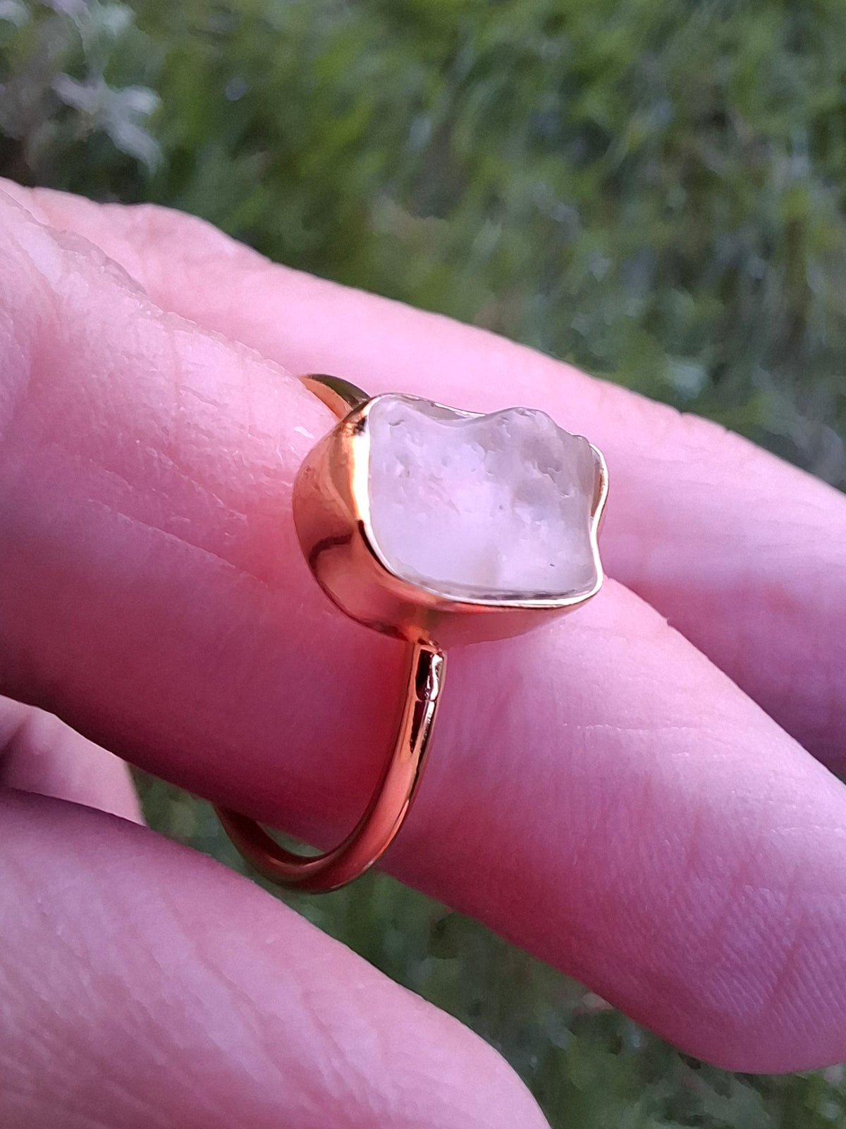 Libyan Desert Glass Ring, 14K GOLD Plated, size large Q, Tektite (Ref: LR64)