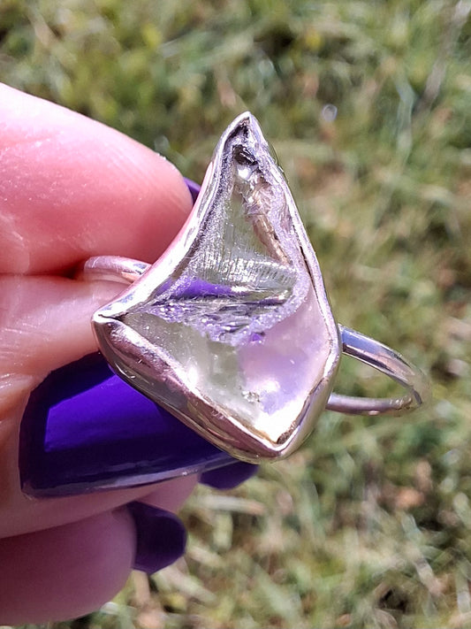 Libyan Desert Glass Ring, size large W, 925 Silver, Tektite (Ref: LR62)