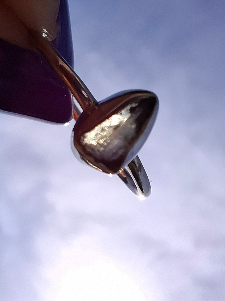 Moldavite Ring, size small L, 925 Silver, Tektite (Ref: R62)