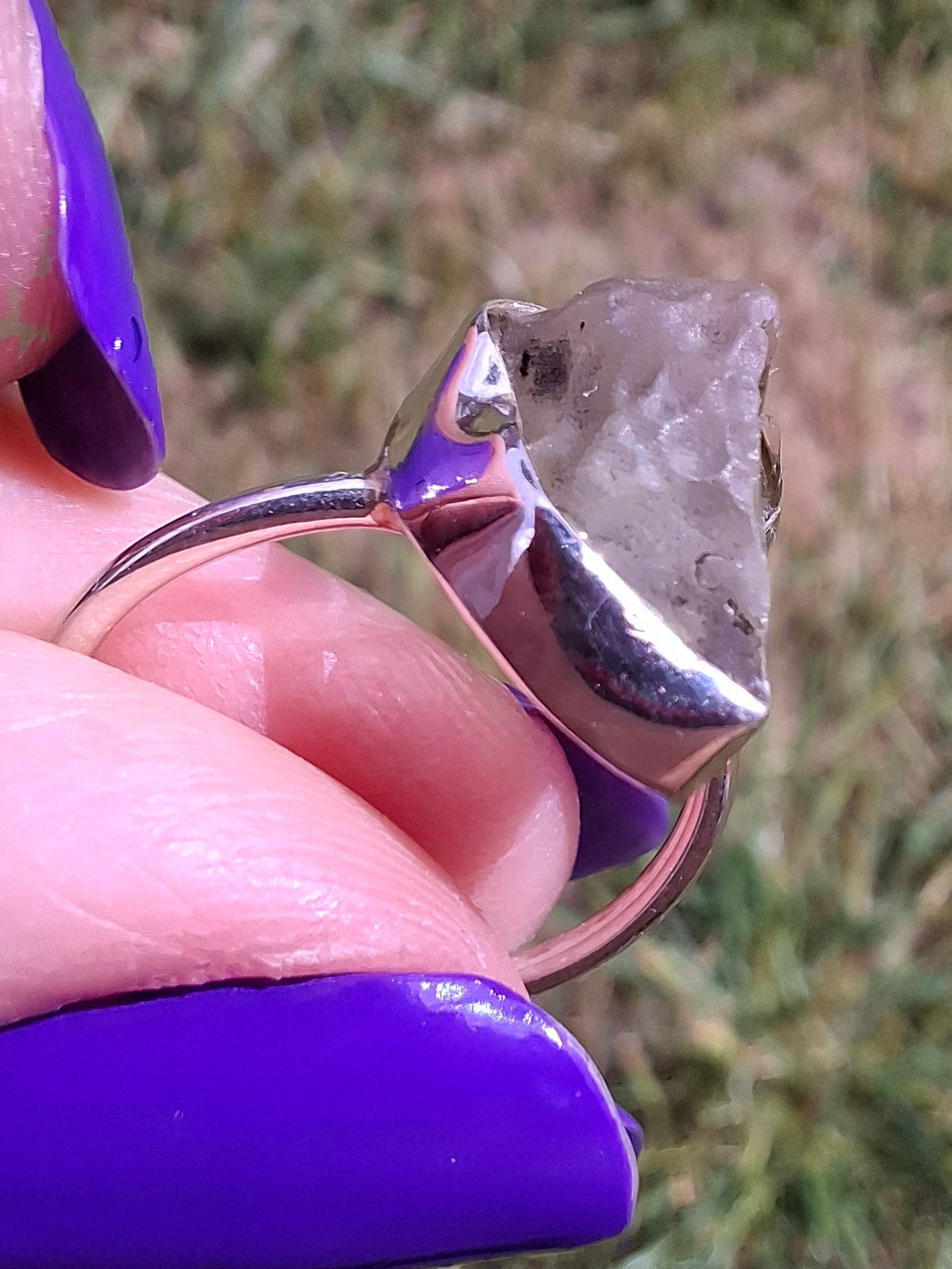 Libyan Desert Glass Ring, size large K, 925 Silver, Tektite (Ref: LR13)