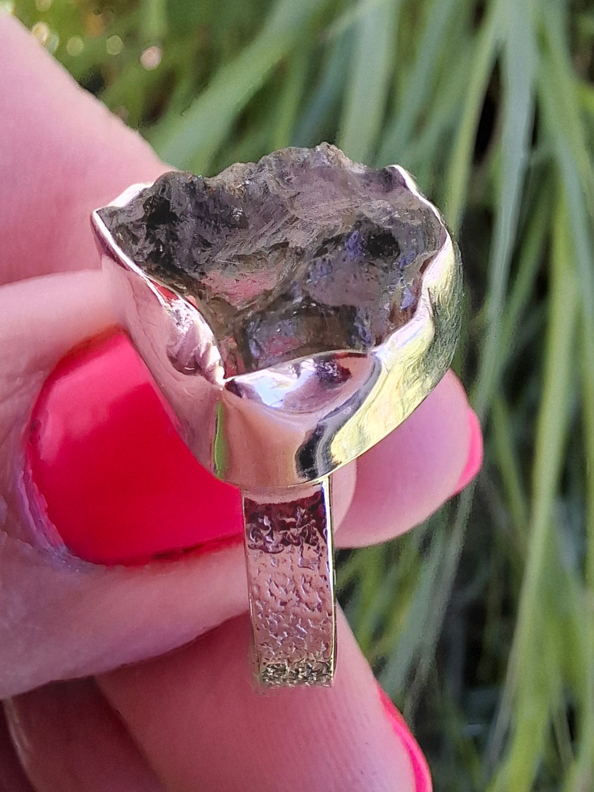 Moldavite Ring, size M, 925 Silver, Tektite (Ref: R307)