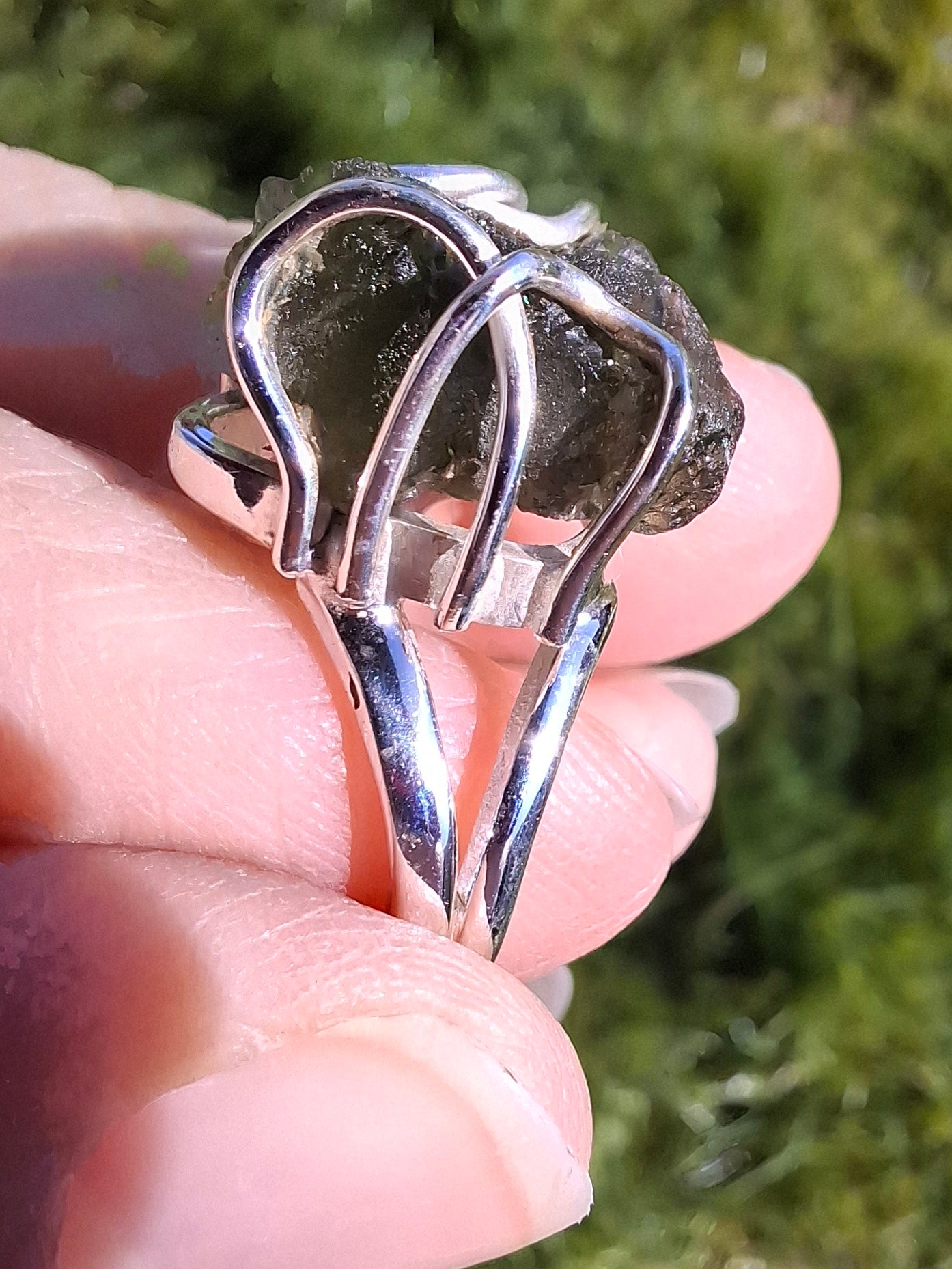 Moldavite Ring, size large L/small M, 925 Silver, Tektite (Ref: R4)