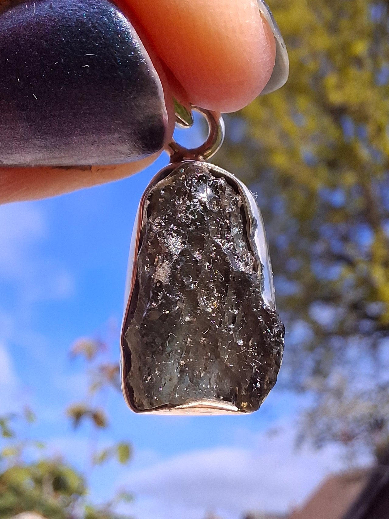 Moldavite Pendant, 925 Silver, Tektite (Ref: P15)