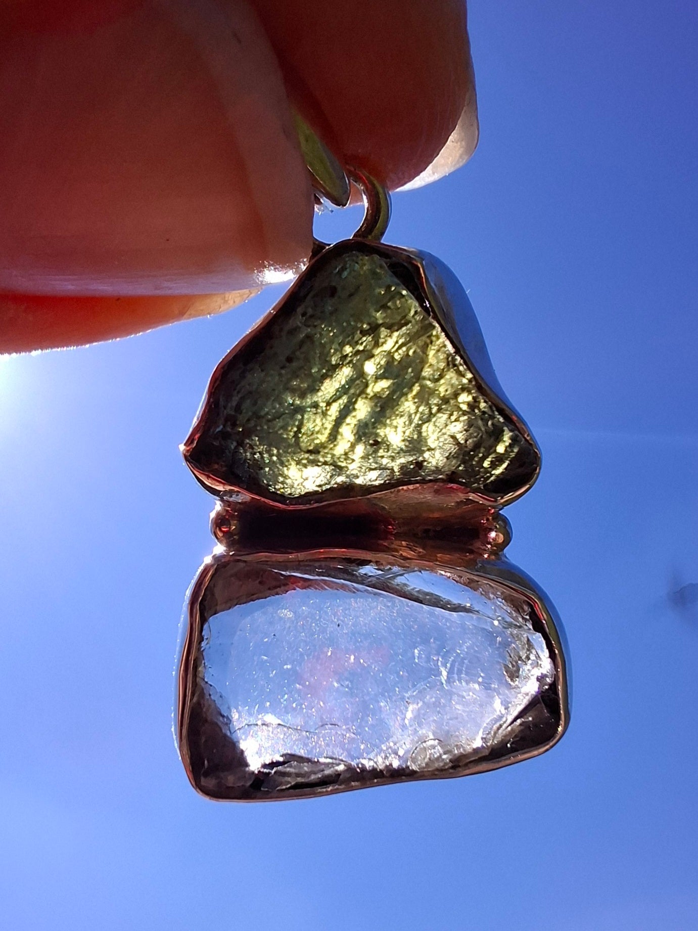 Moldavite & Libyan Desert Glass Pendant, 925 Silver, Tektite (Ref: MLP8)