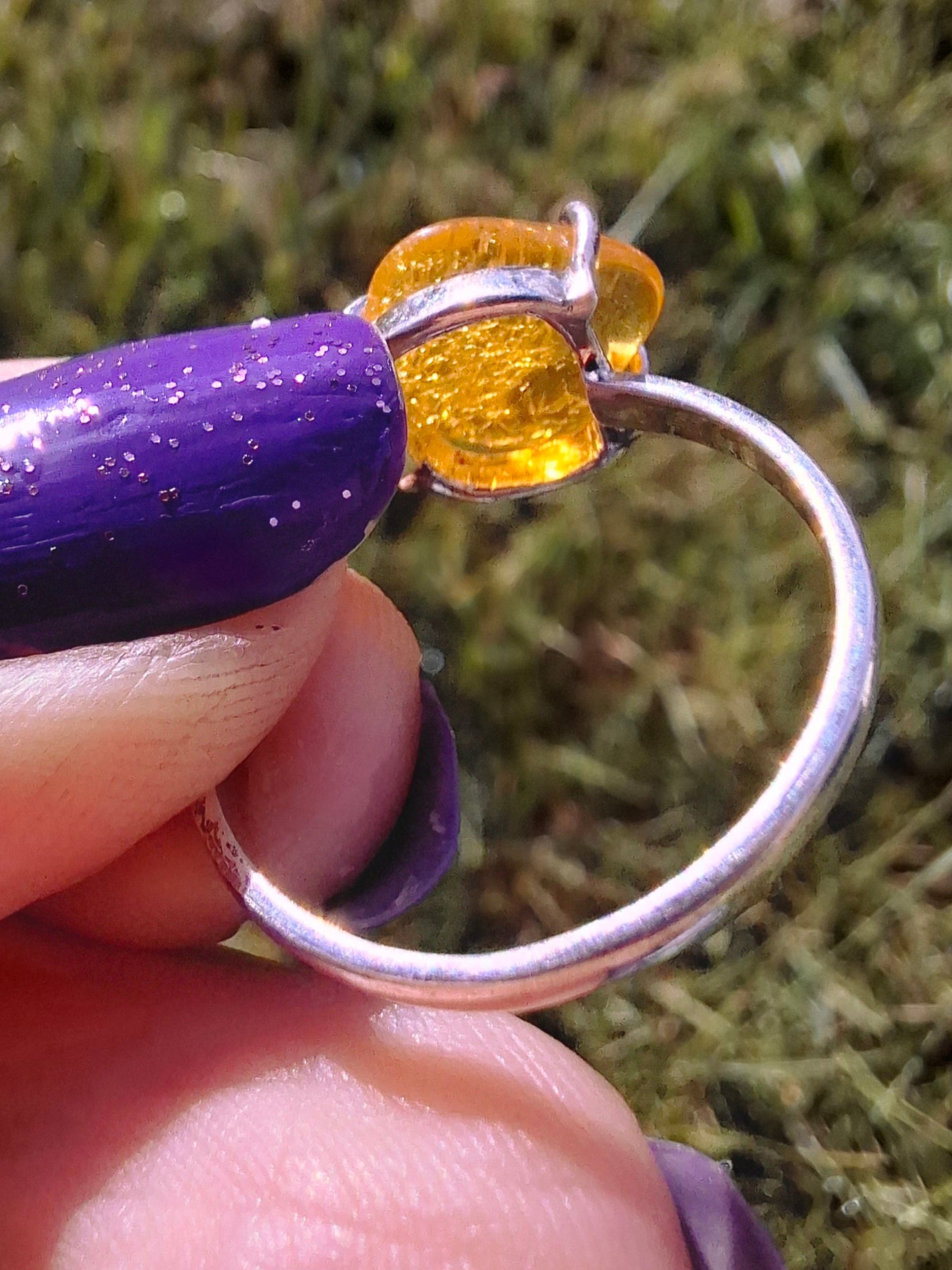 Baltic Amber Ring, size large R, 925 Silver, Fossil (Ref: AR17)
