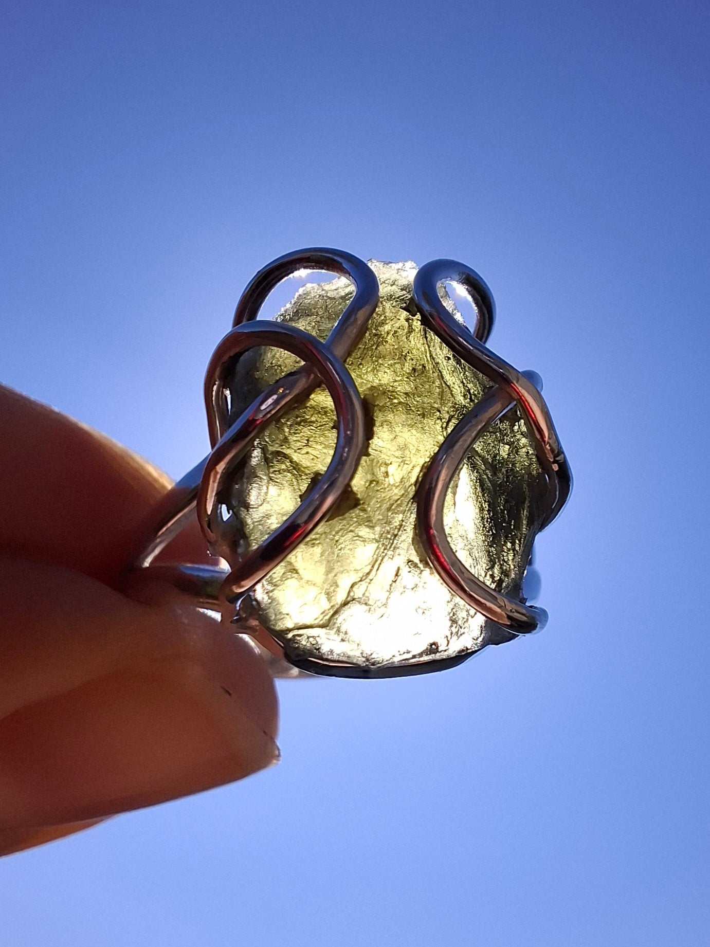 Moldavite Ring, size S, 925 Silver, Tektite (Ref: R12)