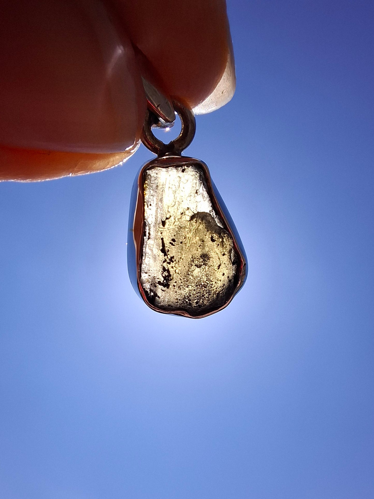 Moldavite Pendant, 925 Silver, Tektite (Ref: P6)